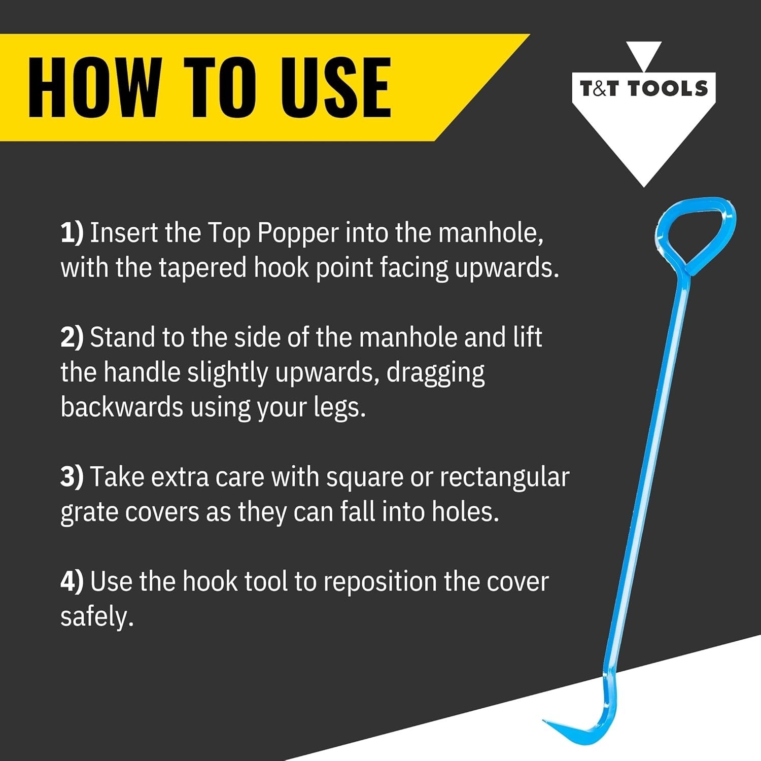 Heavy Duty Manhole Hook Lifter Puller for Manhole Cover/Storm Drains/Septic Lid