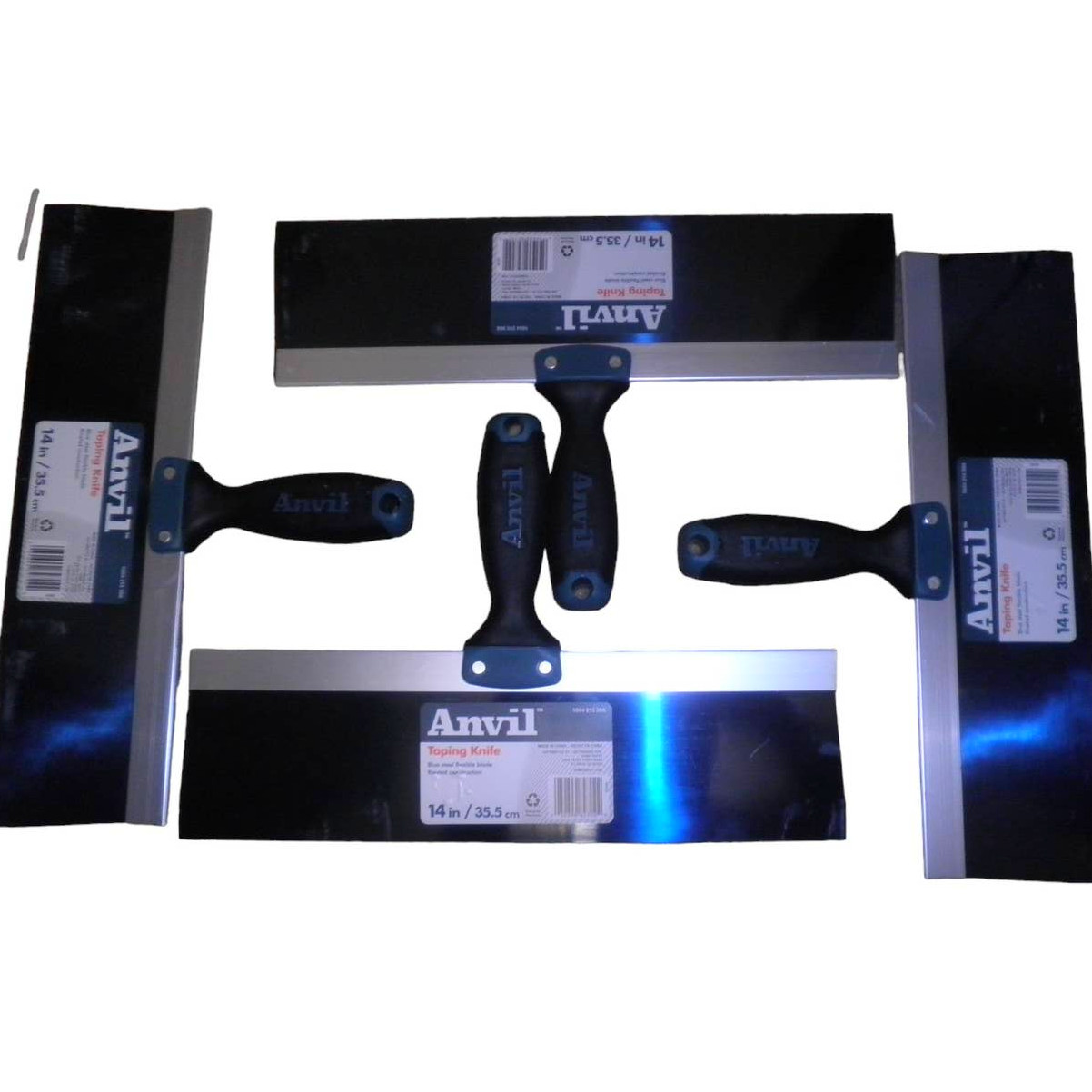 4-PK Anvil 14 in. Blue Steel Taping Knives with Soft Grip 5 in. Handles