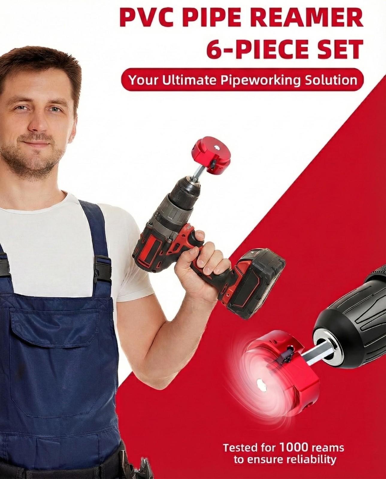 ERAYCO 6-Piece PVC Pipe Reamer Kit-Professional 3/4+1+1.5+2+3+4 Inch, Red