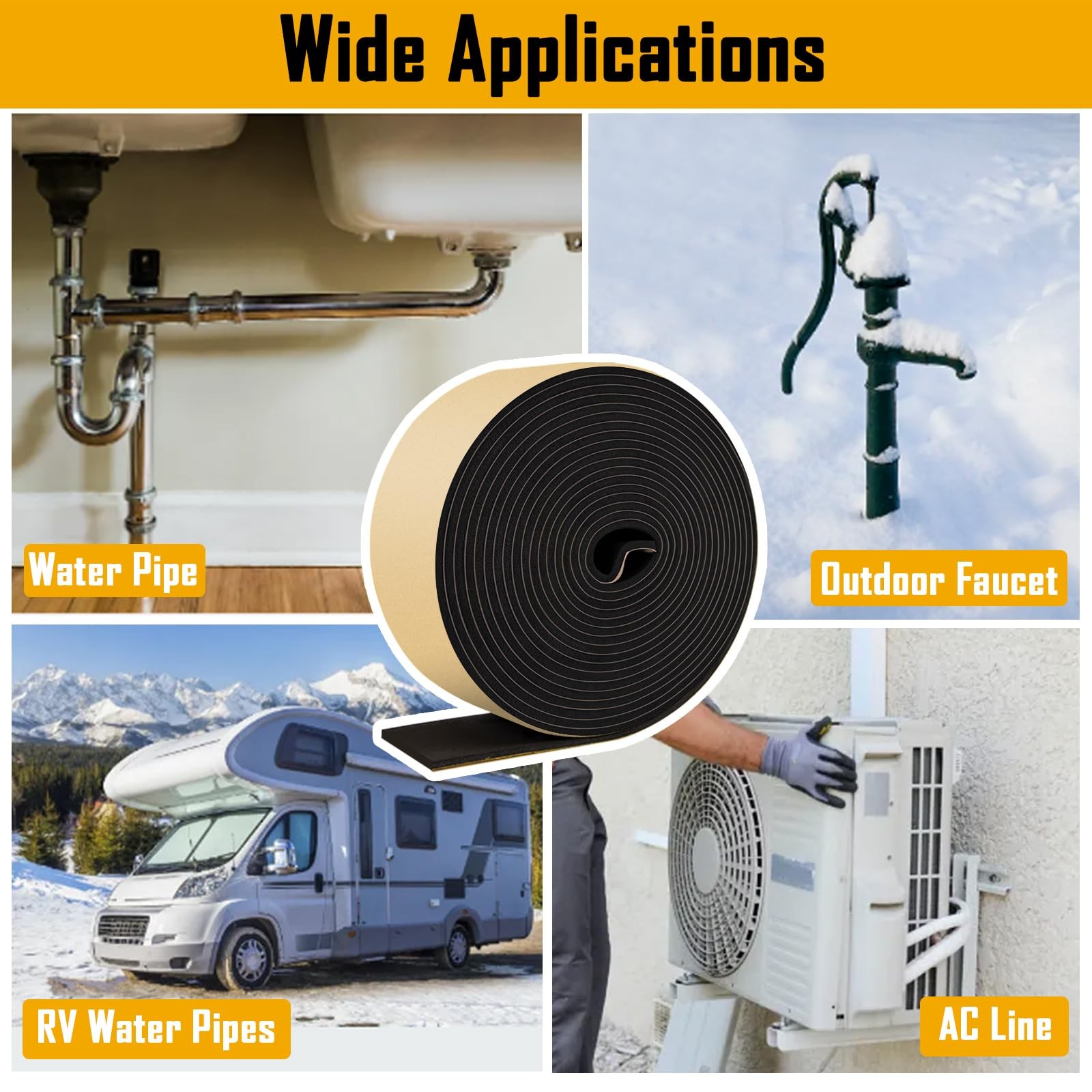 DEMEDO Pipe Insulation 2 inches wide x 1/8 inch thick x 16.5 feet long, Black