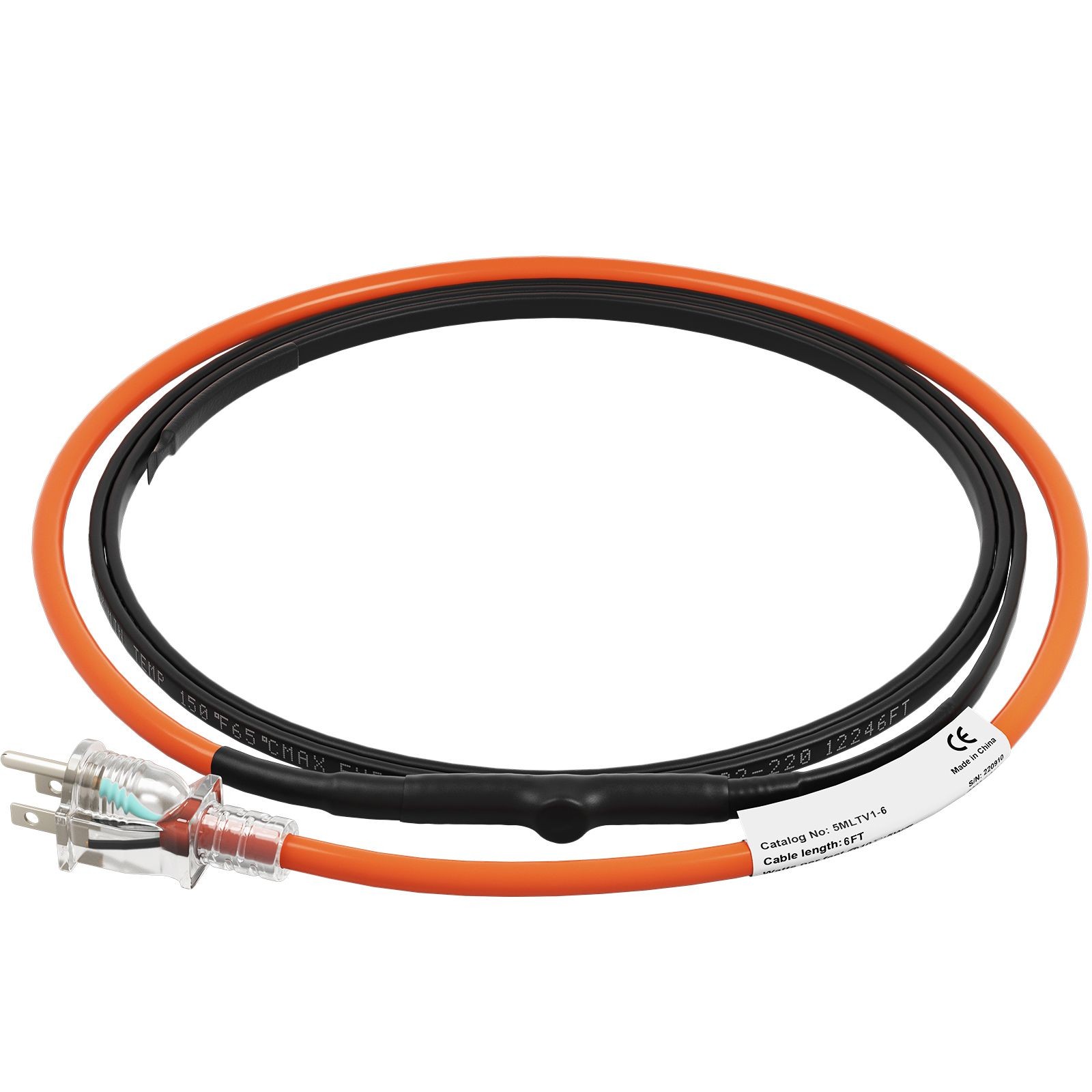6 – Foot Self – Regulating Pipe Heating Cable, 5W/ ft, 120V Freeze Protection