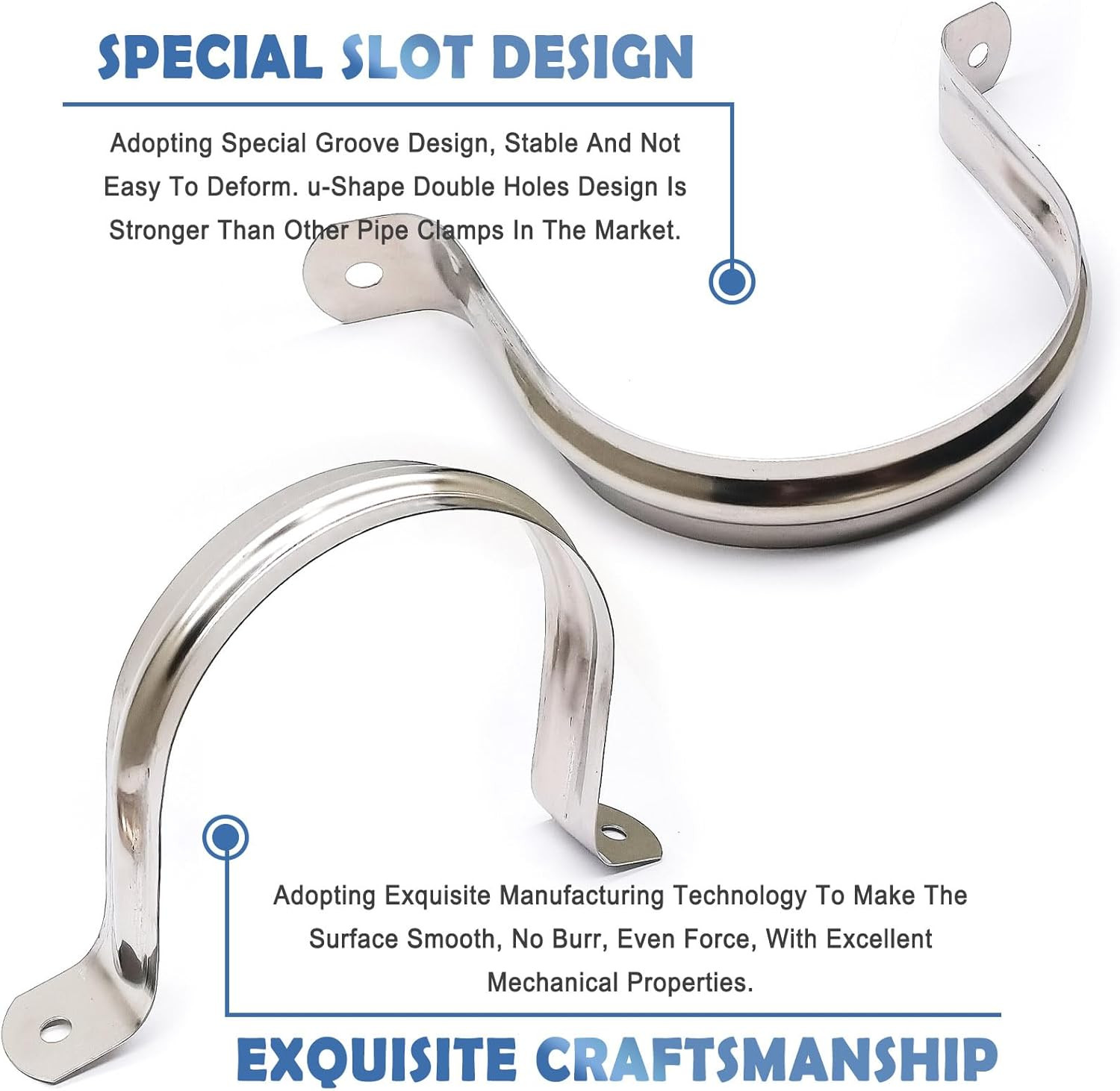 4Inch Rigid Pipe Strap Clamp-Two Hole Strap-U Bracket Tube Clip-Stainless Steel