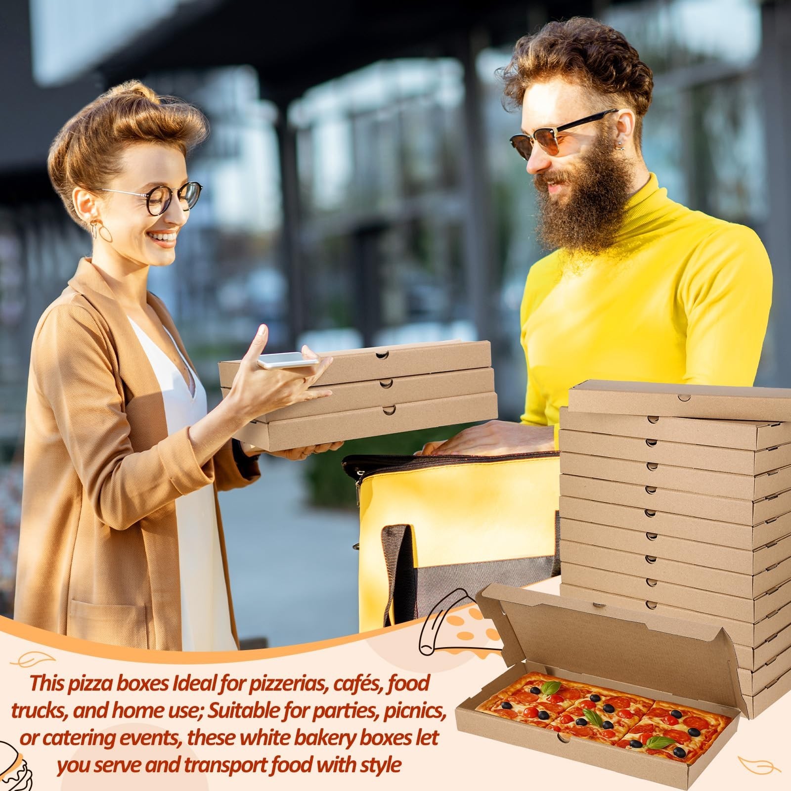 50 Pcs Pizza Boxes 14 x 7 x 1.5 Inch Kraft Flatbread Box Corrugated Rectangul…