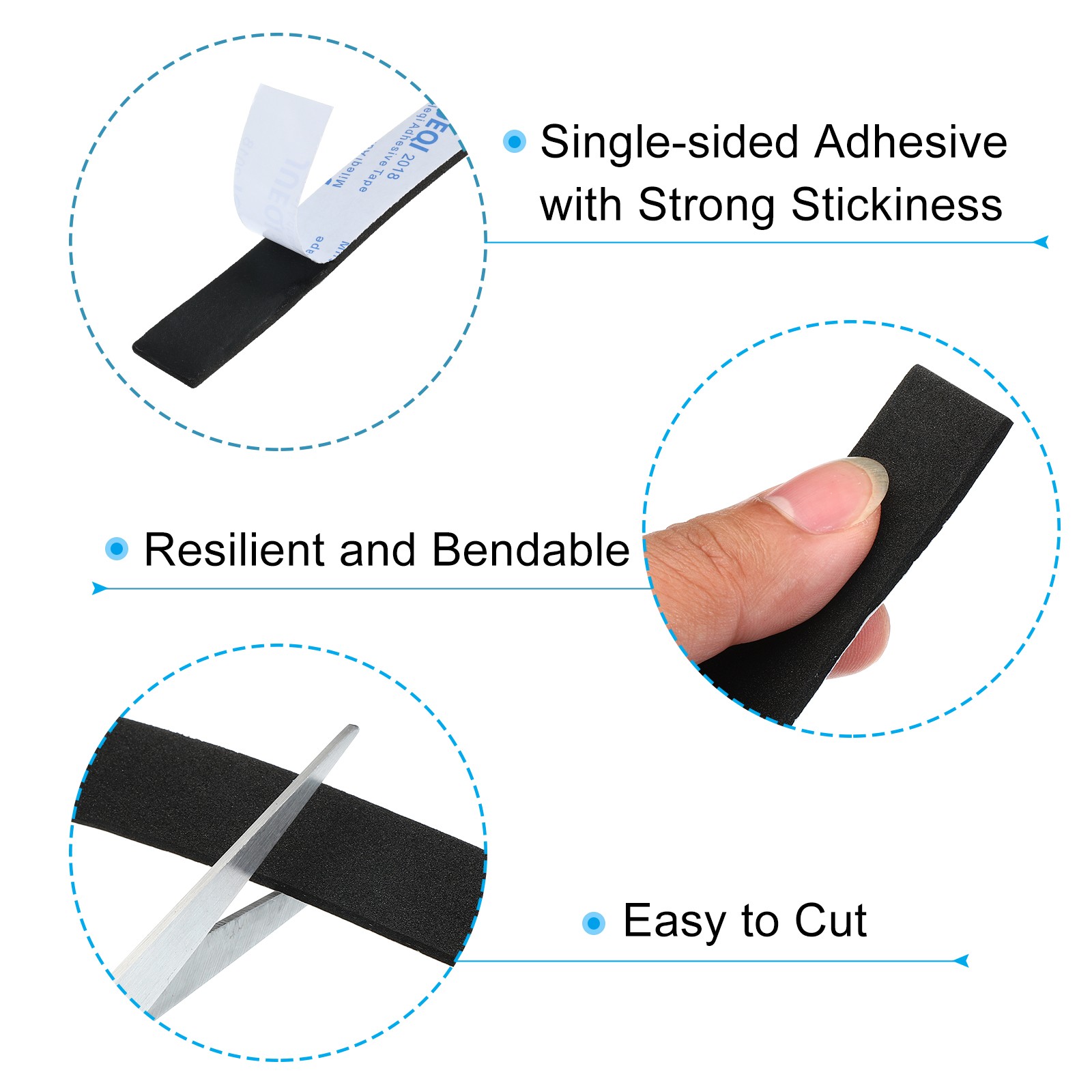 3Pcs 3/4″W x 1/8″T x 16.4Ft EVA Single Sided Foam Tape Black