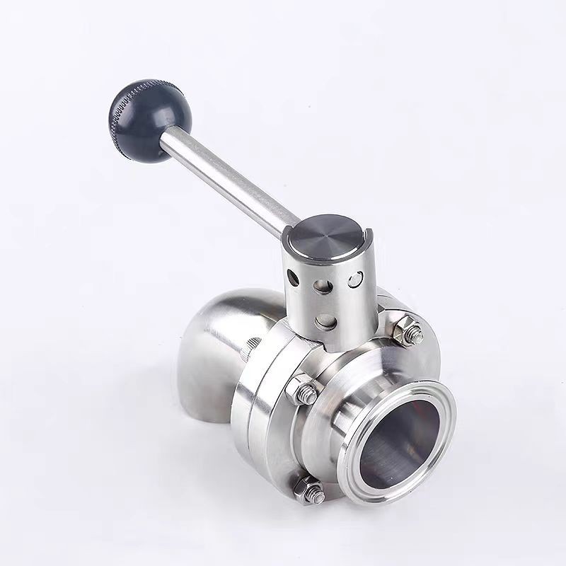 304 Sanitary Butterfly Valve Tri-Clamp OD 50.5mm 64mm 77.5mm single bend