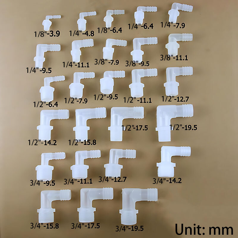 90 Degree Elbow External Thread Tube Hose Pipe Plastic Tube Connector 6.4~19.5mm