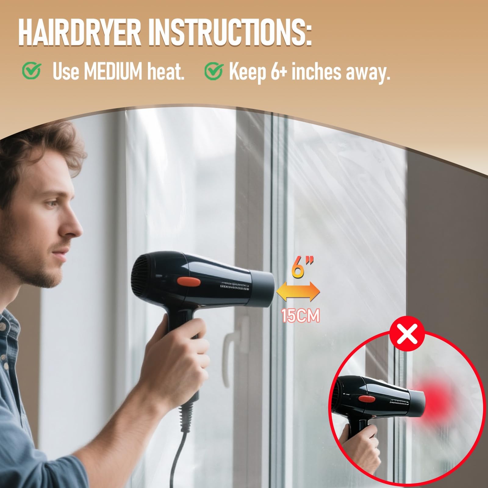 Window Insulation Kit for Winter,Plastic Shrink Film 42″W x 62″T, Clear 3pcs