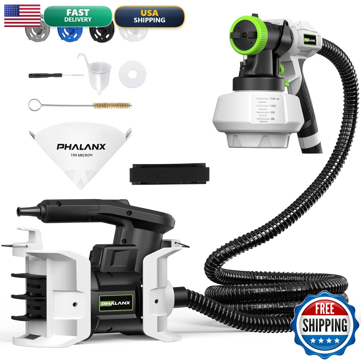 PHALANX Electric Paint Sprayer for Furniture & Walls, 10FT Hose, HVLP