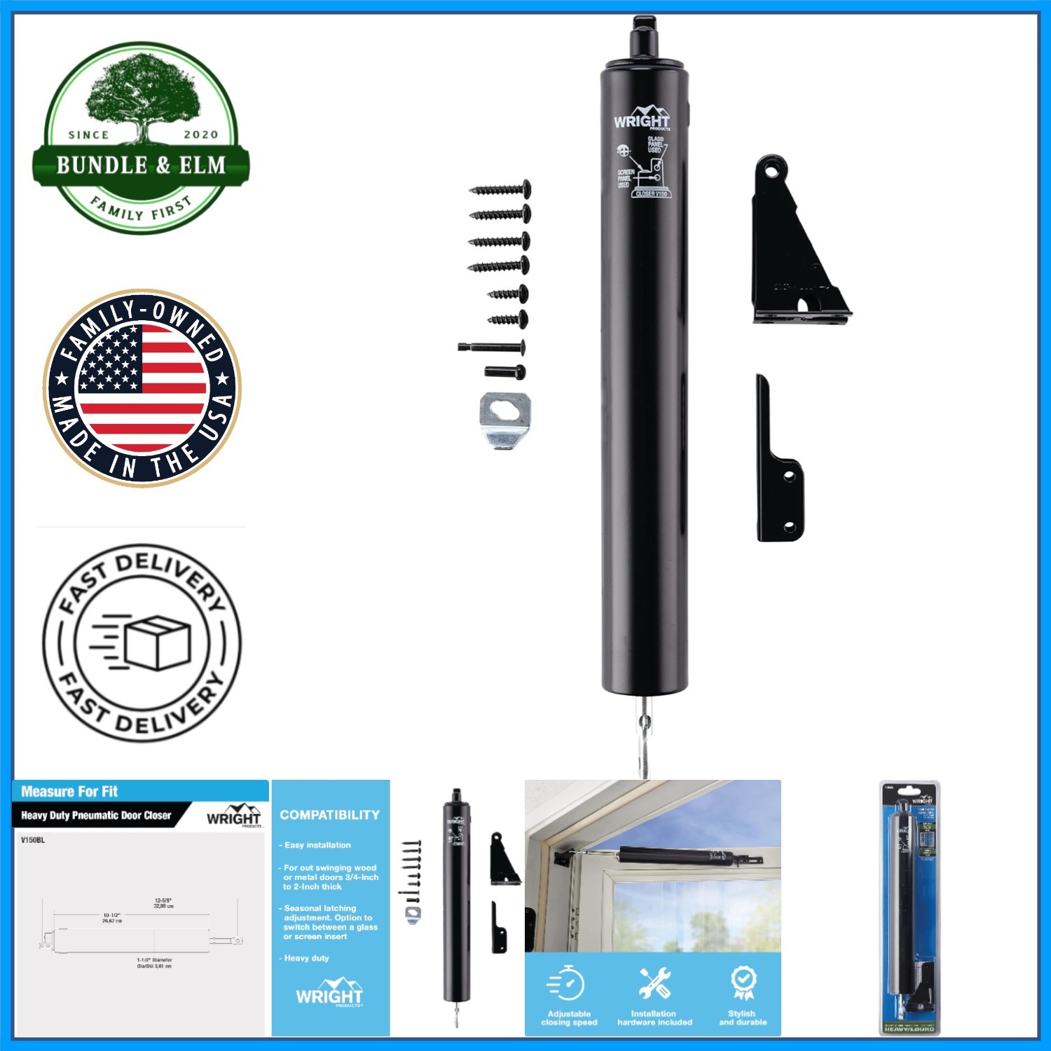 Heavy-Duty Pneumatic Door Closer for Out-Swinging Medium-Heavy Weight Doors