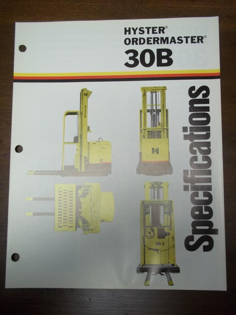 Hyster Lift Truck Brochure~R30B Ordermaster~Specifications~Catalog Insert 1975