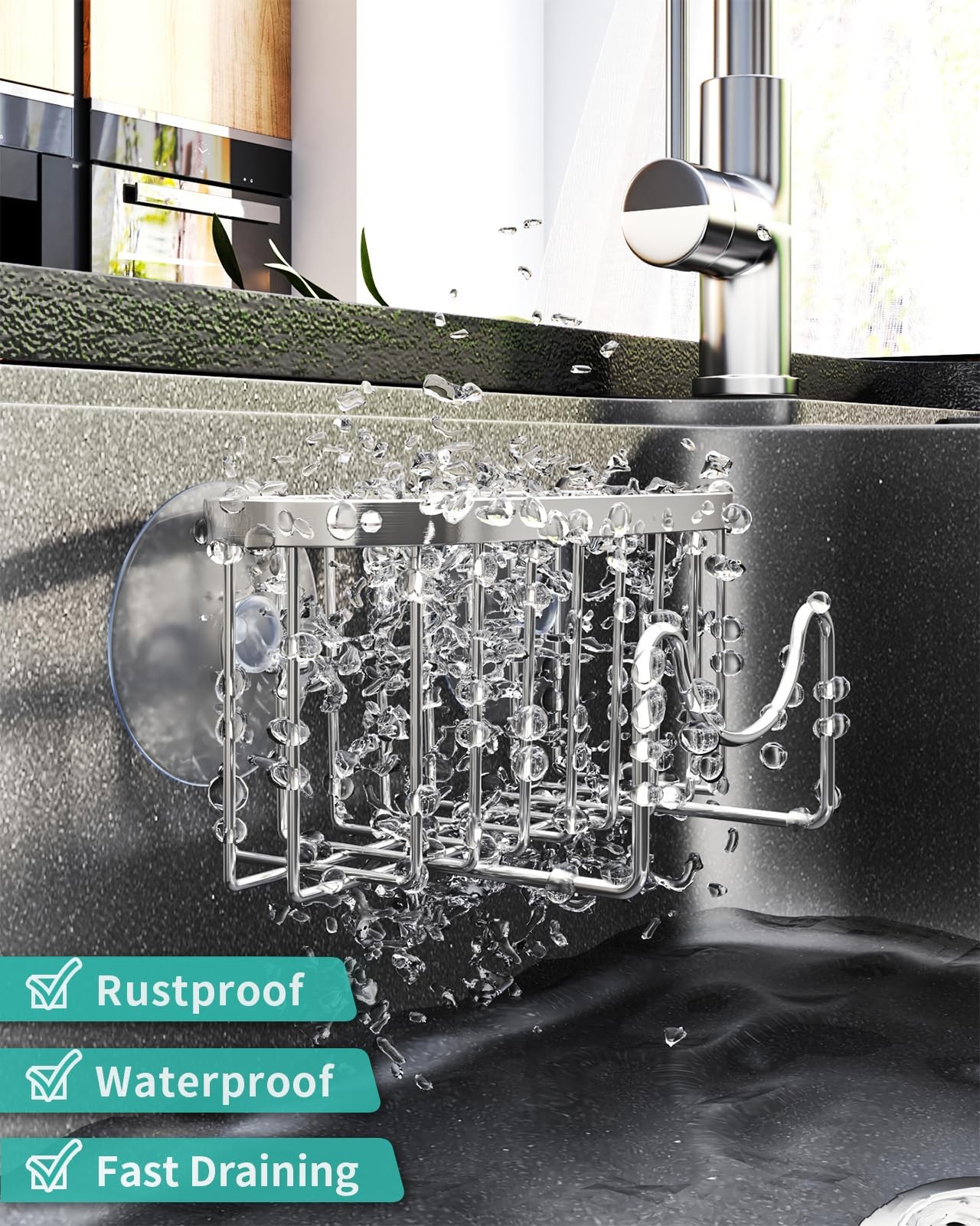 HapiRm Multifunctional Adhesive Kitchen Sink with M-shaped Holder, Silver