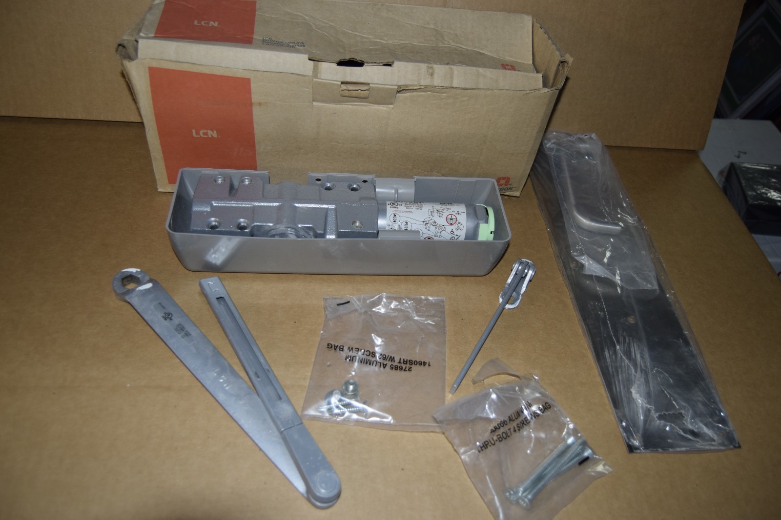 LCN 1461 DEL AL Door Closer, Delayed Action, Non-Handed Aluminum Finish w/ Plate