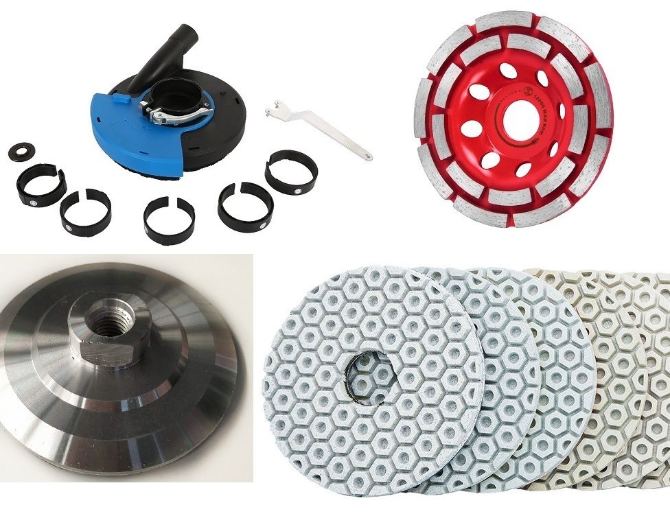 7″ Power Tool Accessories Set Grinder Dust Shroud + Diamond Cup Wheel polish pad