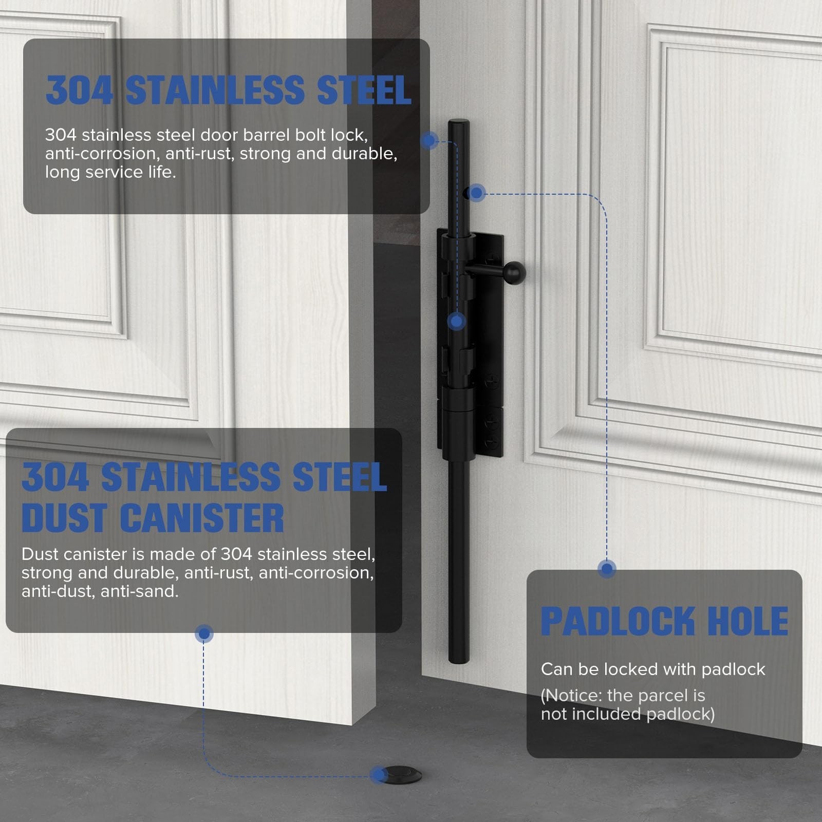 Barrel Bolt Latch, Sliding Bolt Gate Lock Door Latches Hardware, 12 Inch Heav…