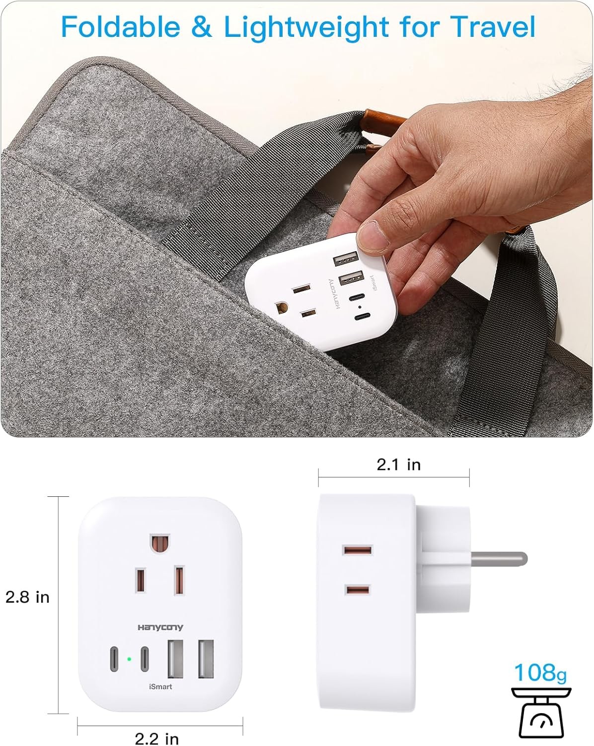 Type E F Plug Adapter, HANYCONY Germany France Travel Adapter with White