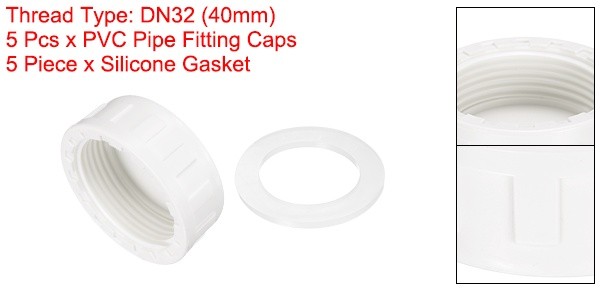 5Pcs 1-1/4 Inch PT Female Thread PVC Pipe Fitting Cap with Gasket White