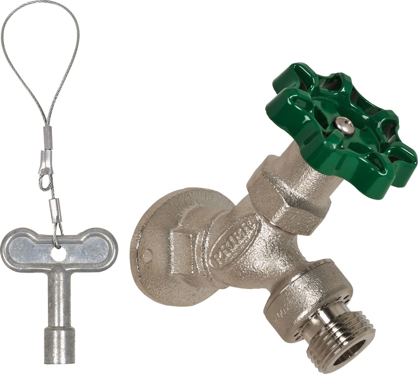 Prier Products C-355.75 Nickel 3/4″ Fpt Handle & Key-Operated Angle Sill Faucet