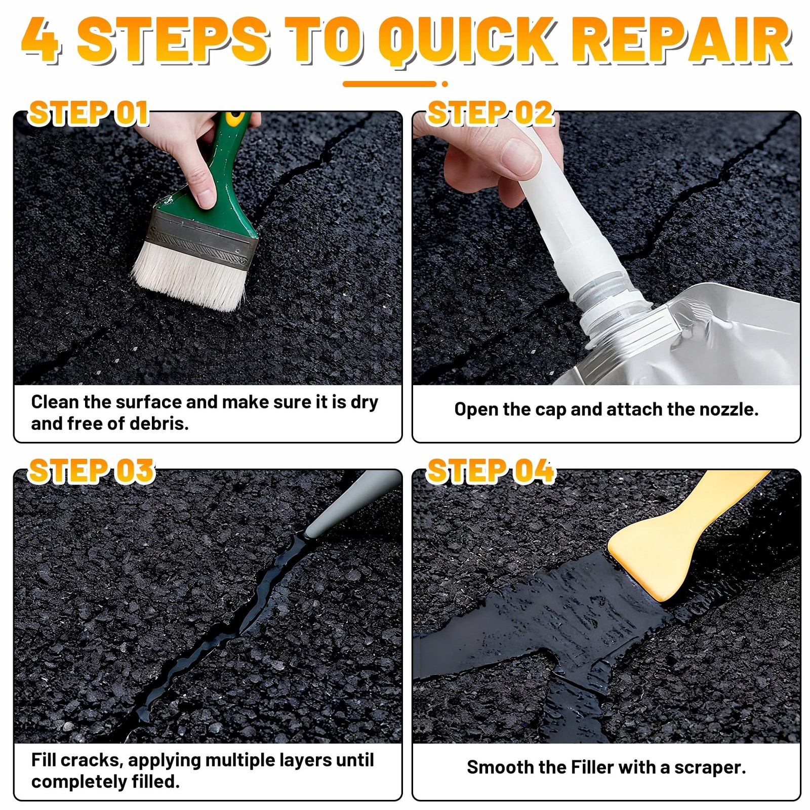 Asphalt Crack Filler, 2.65LB High Elasticity Cement Crack Filler, Self Leveli…