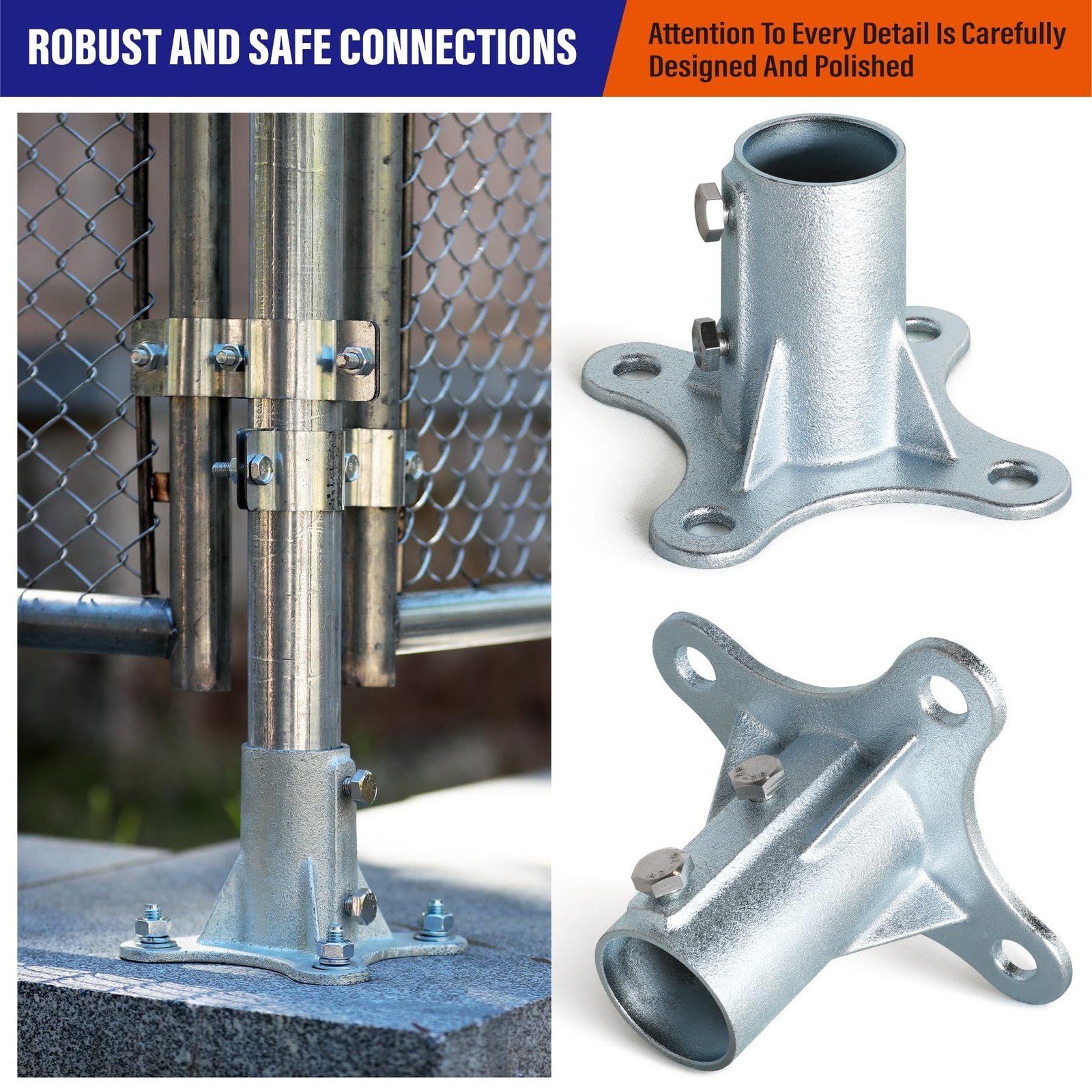 4Pack 2″(Actual: 1 7/8″ OD) Chain Link Fence Post Base Flange Bracket Galvani…