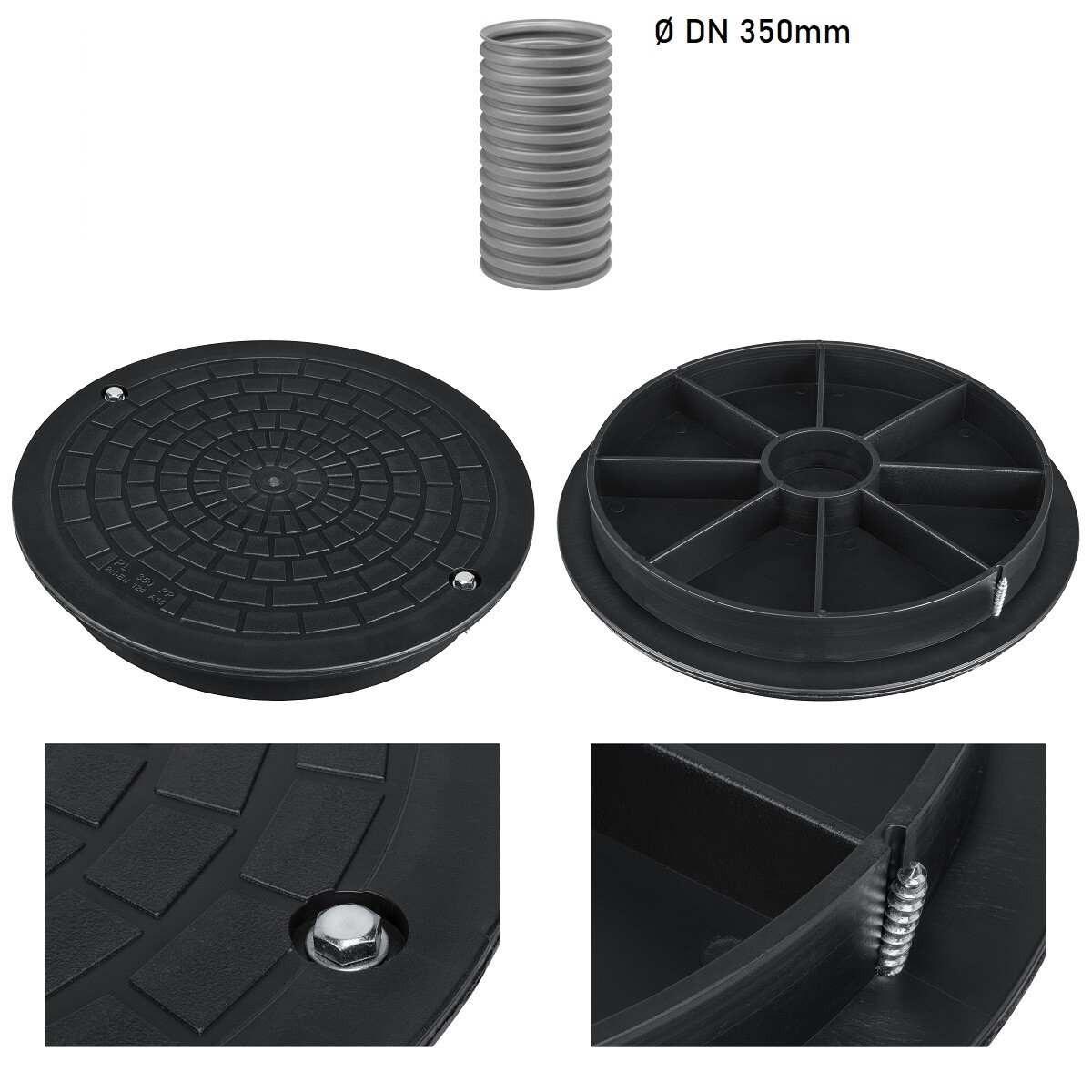 Manhole Cover for Corrugated Pipe 350mm Underground Drain Inspection Chamber Lid