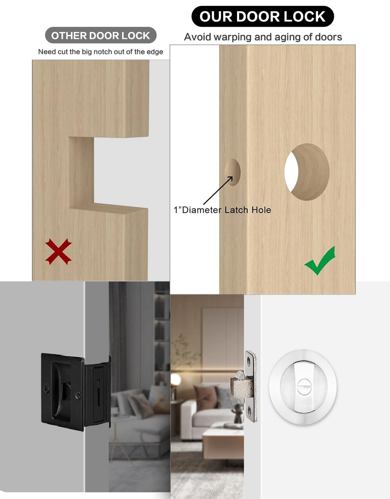 Lethato Pocket Door Hardware Brushed Nickel, Silvery Pocket Door Lock, Pocket…
