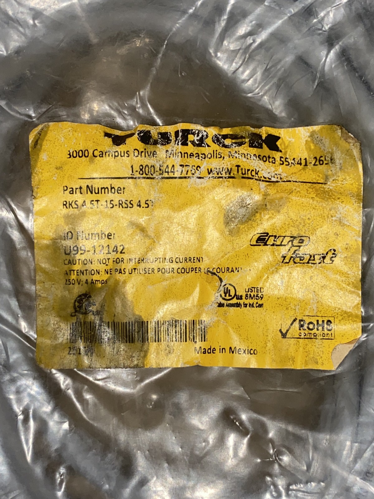 TURCK RKS4.5T-15-RSS4.5T U99-12142 Actuator & Sensor Cable M12 Male-Female NOS