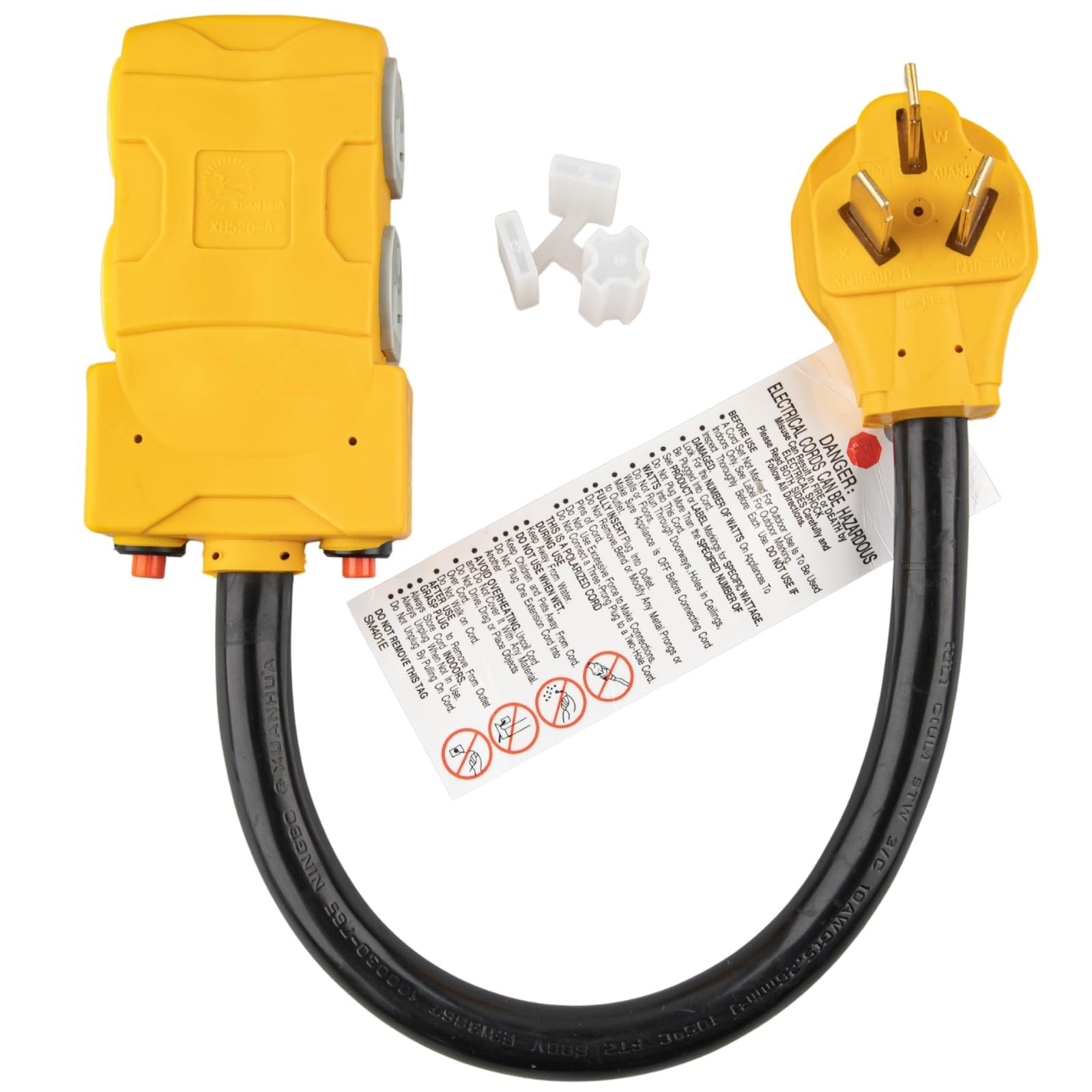 MECMO 50A 220 to 110 Household T-Blade Adapter, NEMA 10-50P 4X Yellow