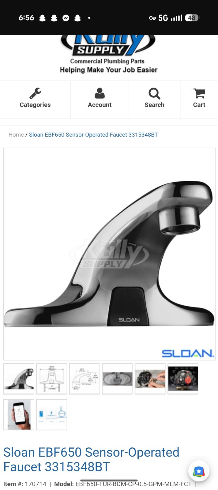 Sloan Optima Plus EBF650 Touchless Battery Sensor Chrome Bathroom Sink Faucet