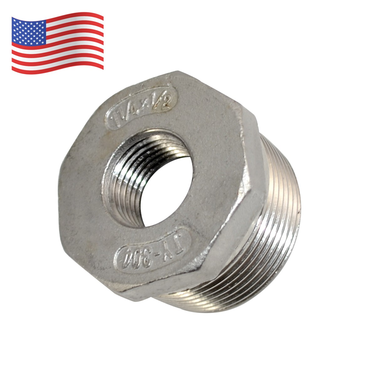 1.25″ male to 1/2″ NPT female HEX Reducing bush pipe adapter Stainless Steel