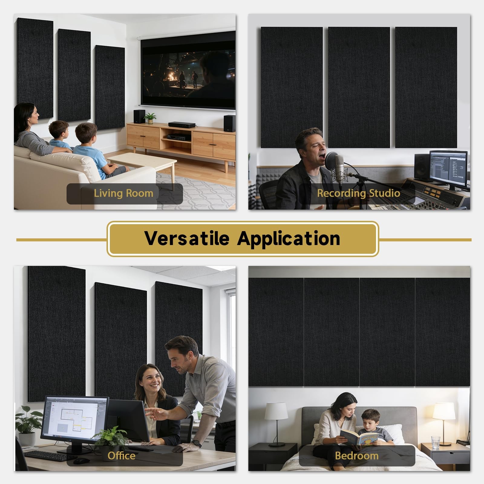 6 PCS Acoustic Panels, 47.2″ x 23.6″ Self-Adhesive Soundproof Wall Black