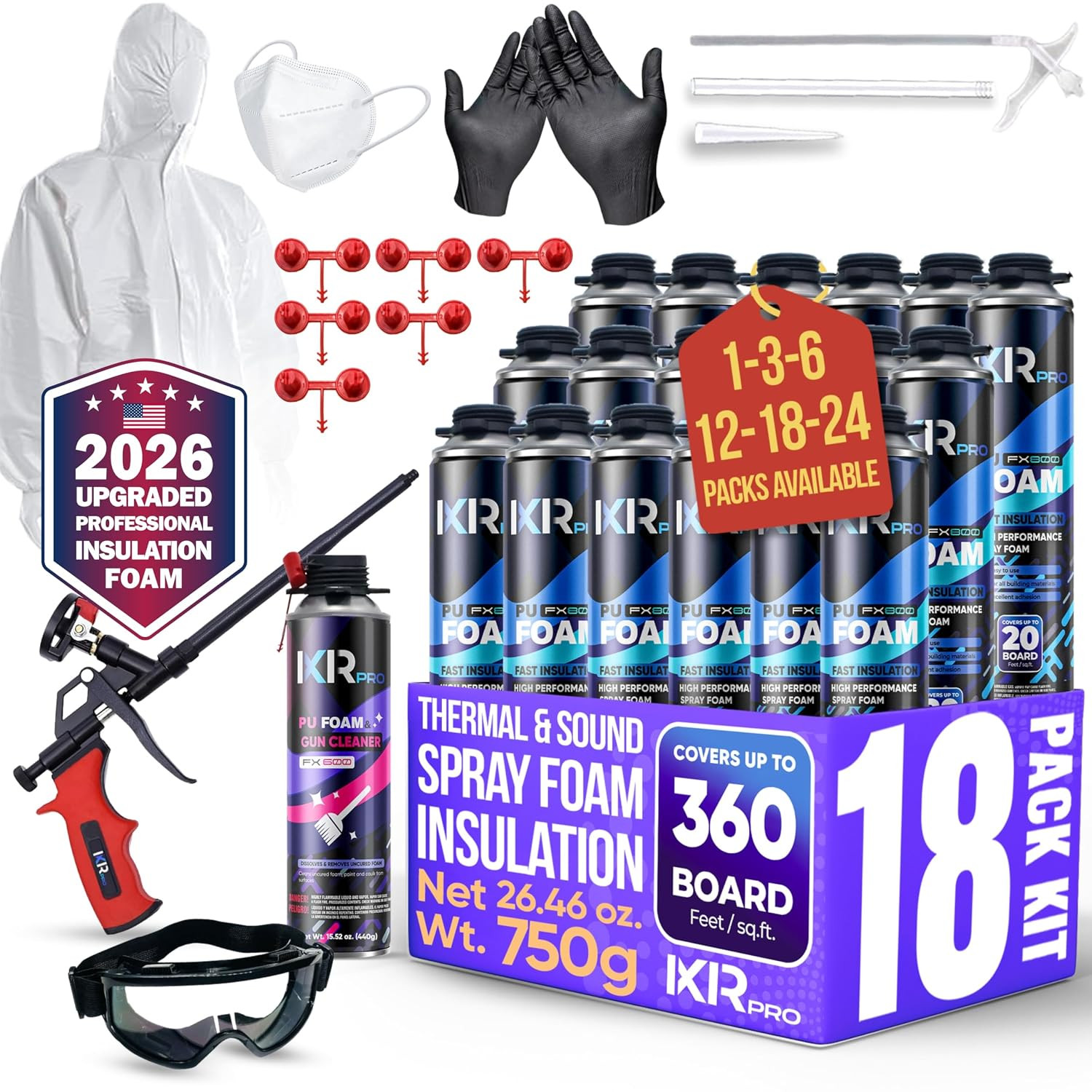 Spray Foam Insulation Kit (18 PK Kit-26.46Oz) Expanding Sealant, Closed Cell Spr