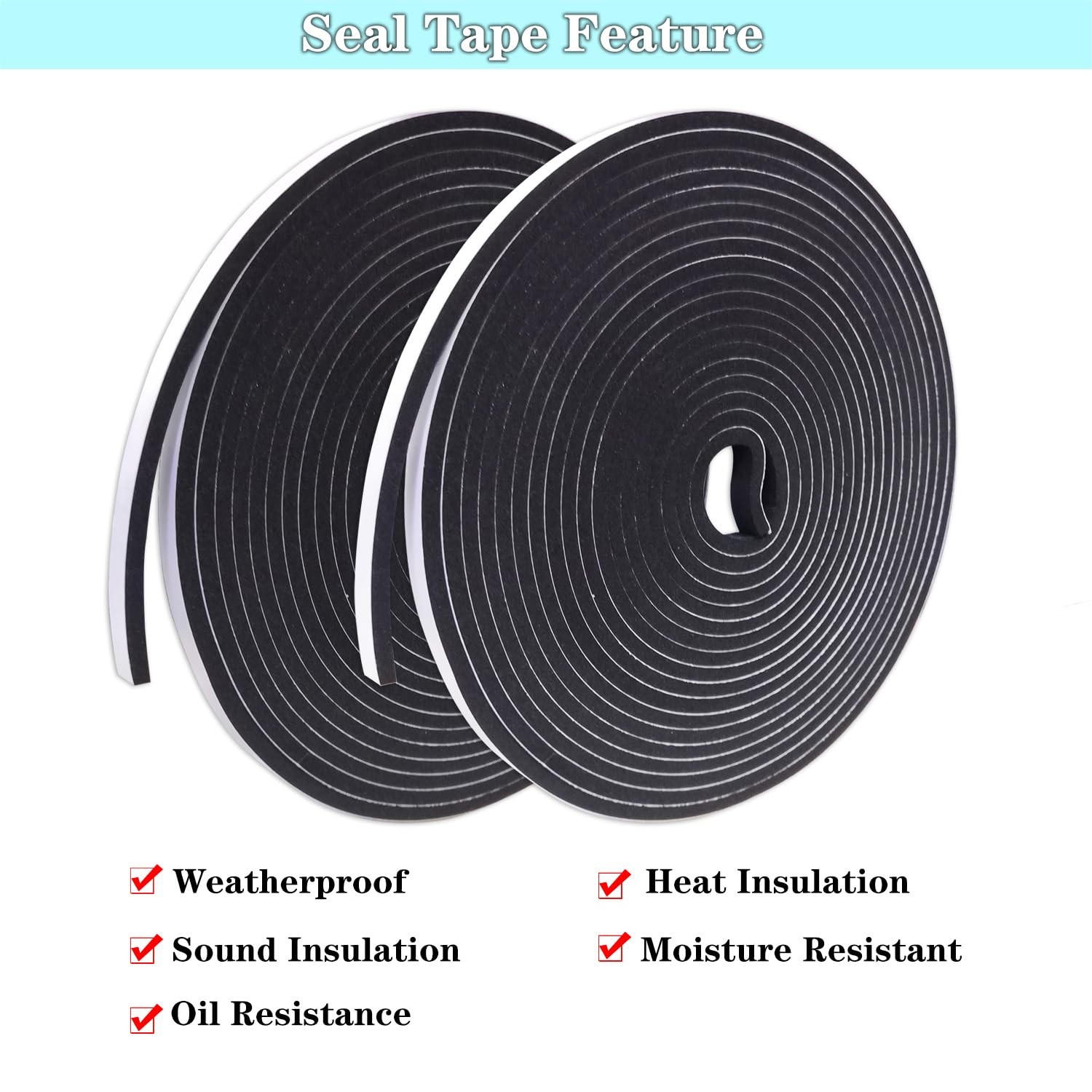 GuangTouL Thin Weather Stripping Foam Tape 2 1/4in x 1/8in x 32.8FT, Black