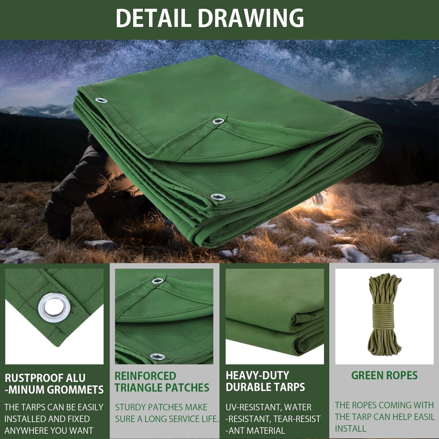FoundGo Canvas Tarp 16×26 ft Heavy Duty Waterresistant Tarps with Grommets, U…