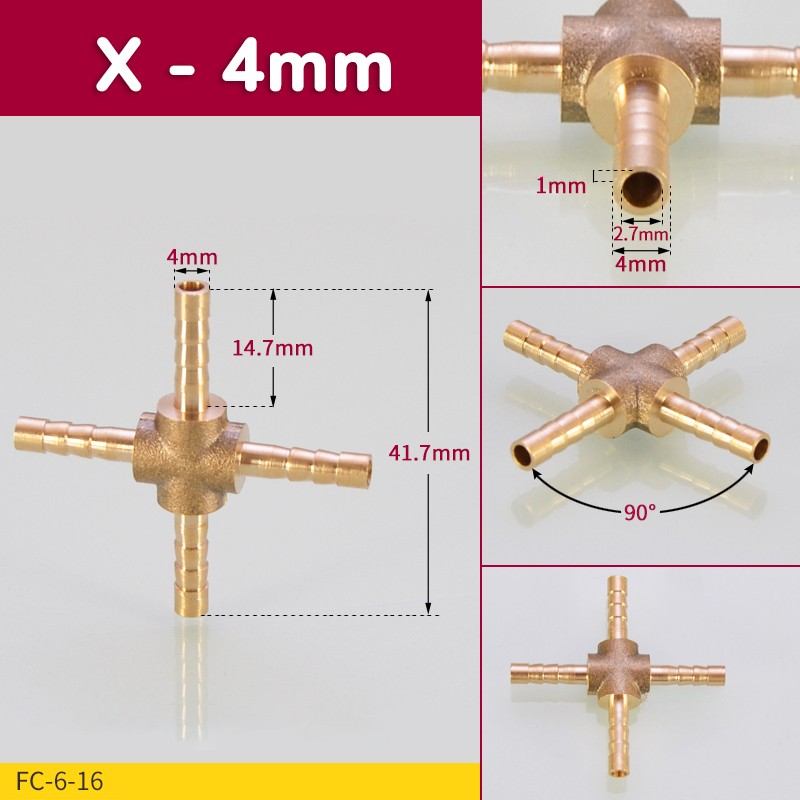 Brass 4 WAY T Piece Y Piece Joiner Fuel Hose Joiner Tee Connector Air Water Gas
