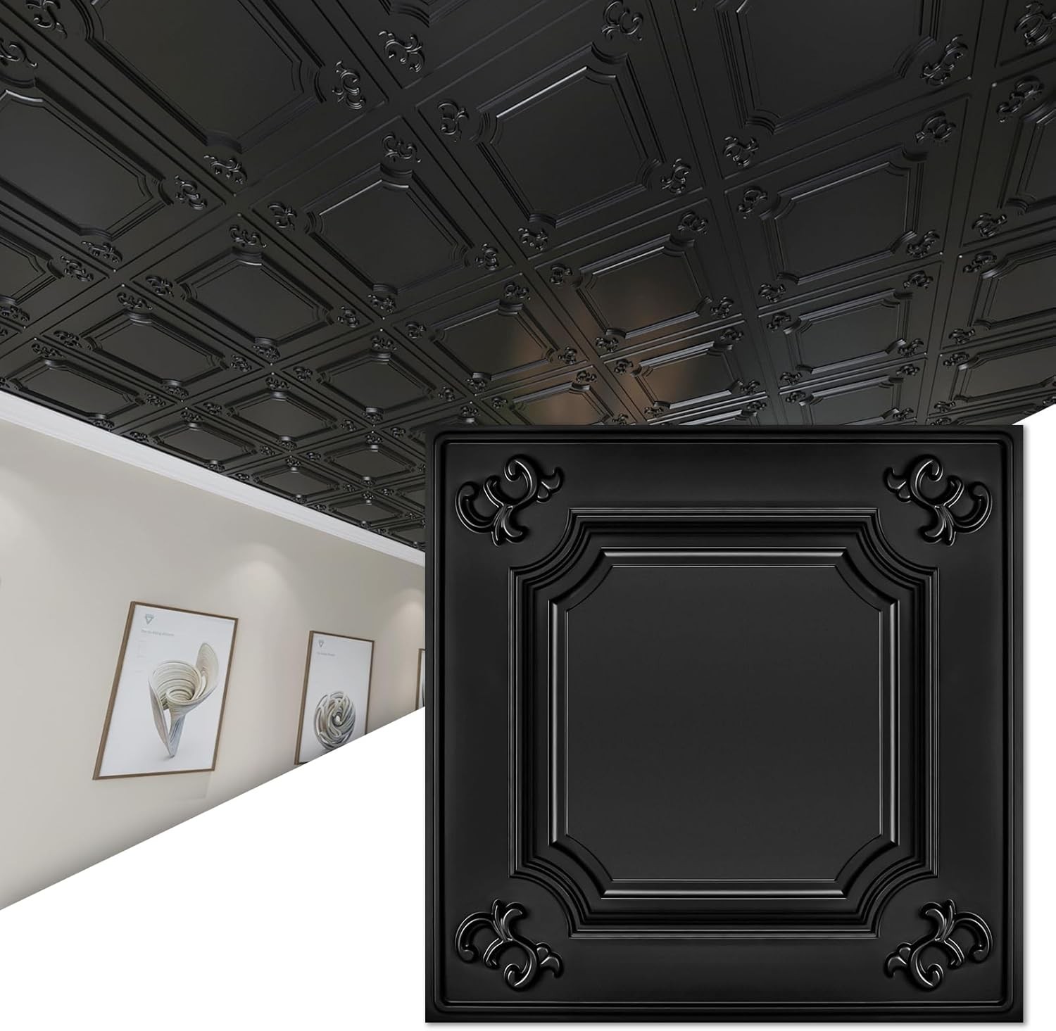 Drop Ceiling Tiles 24″x24″ Black 12-Pack 48 Sq Ft Glue Up