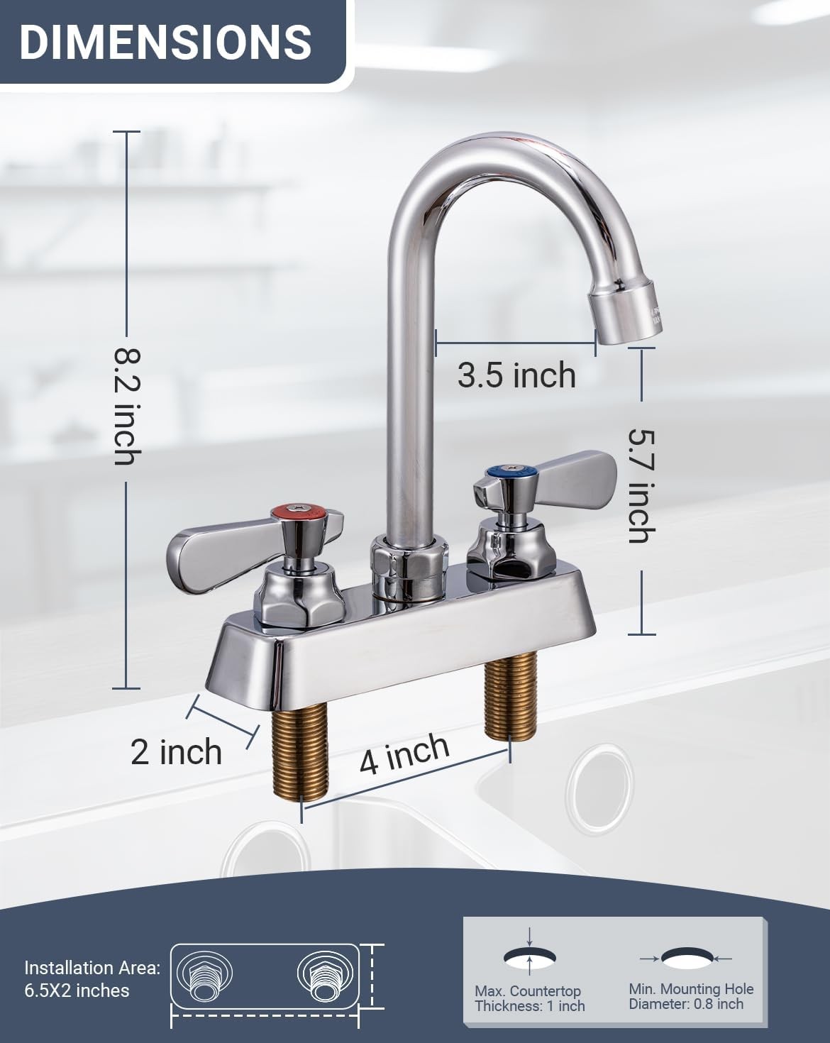 4″ Center Deck Mount Faucet All Metal 3-1/2″ Gooseneck Swivel Spout