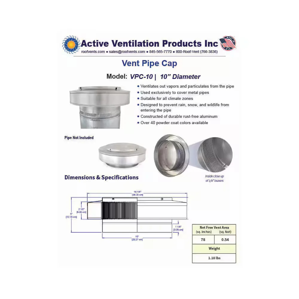 Aluminum 10 in. Round Vent Pipe Cap in Mill Finish Rooftop Venting Ventilation