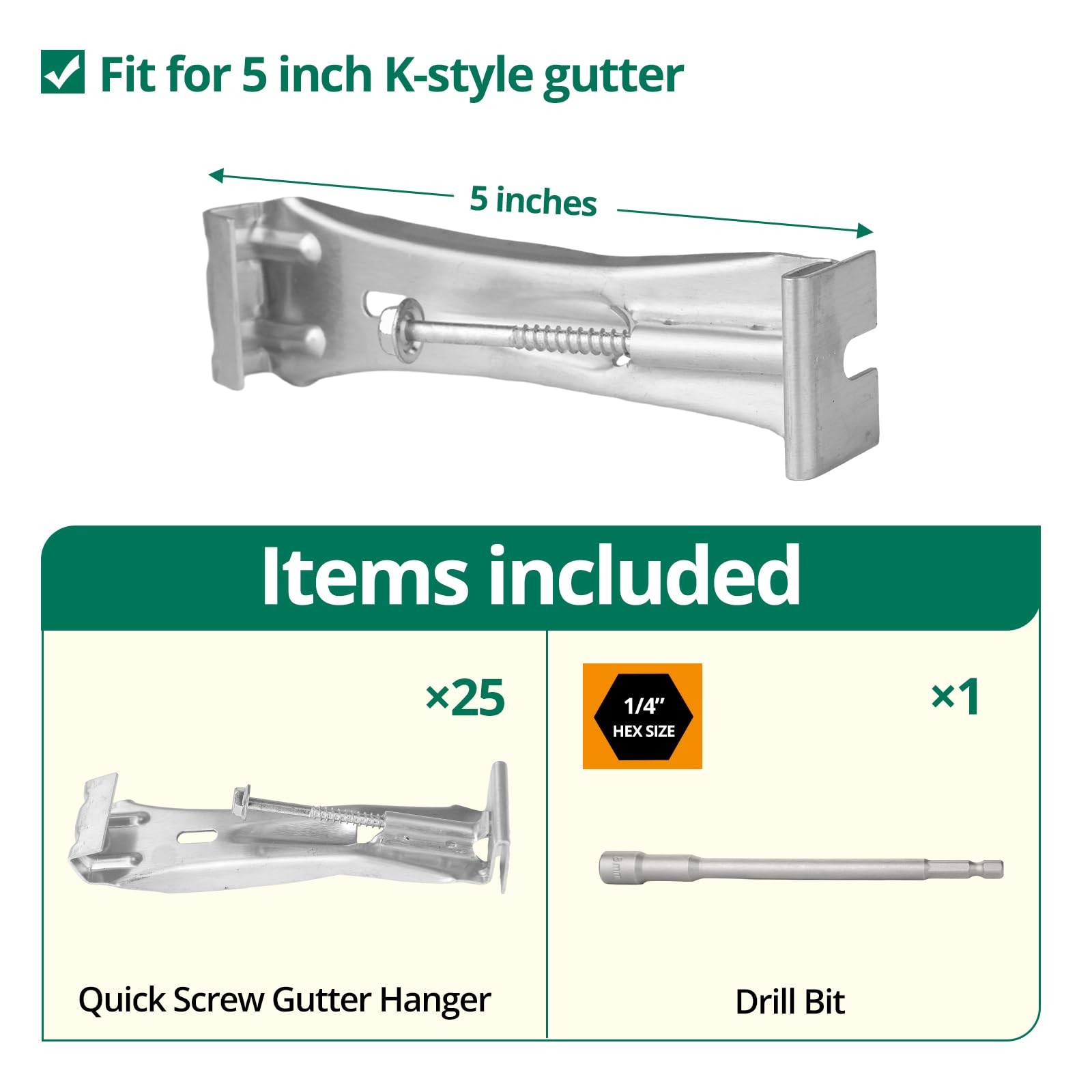 Benfar 25Pack 5 Inch Gutter Hangers with Pre-Inserted Screw 5 Inch, Silver