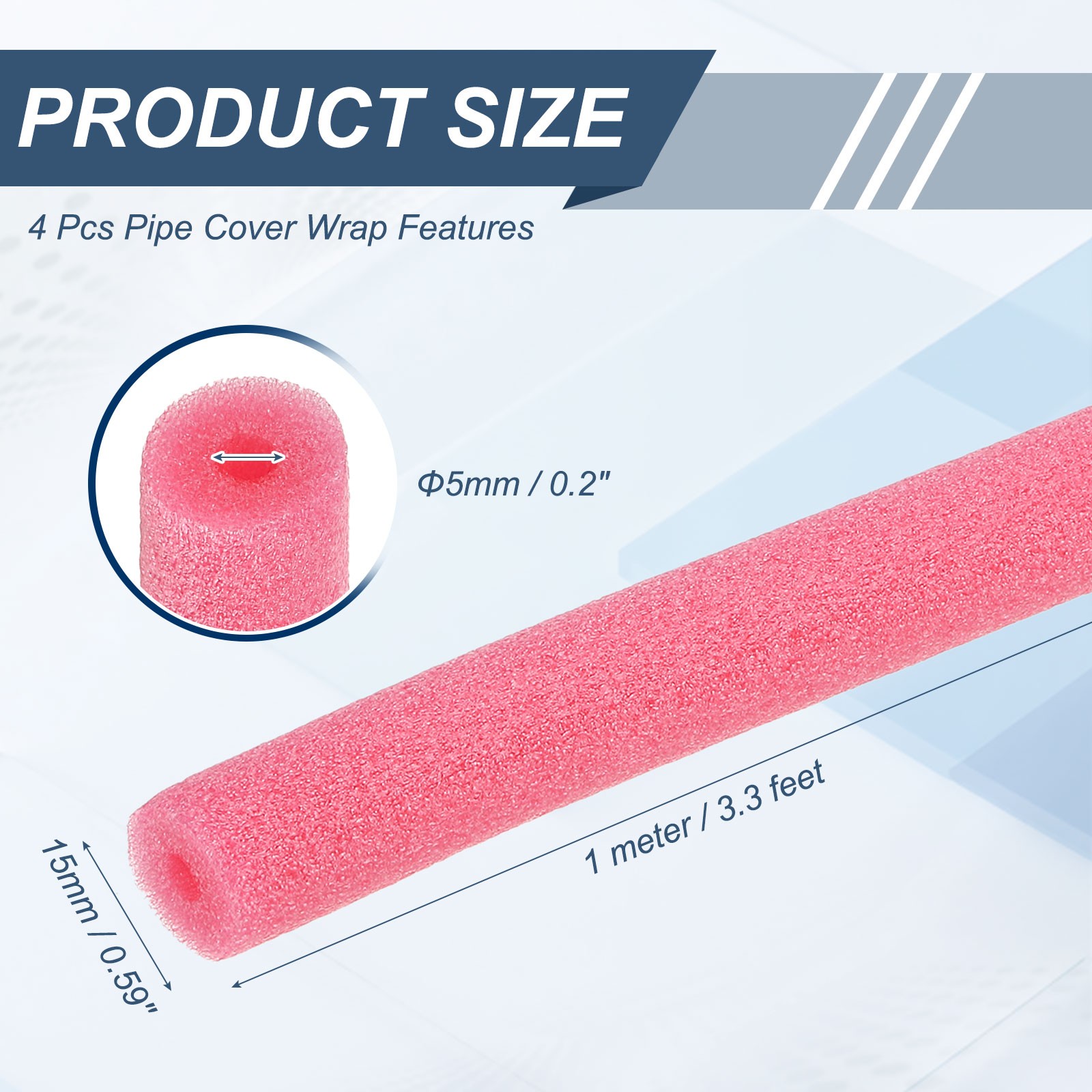 4pcs 1/5″ ID 3.3FT Pipe Insulation Foam Tube 0.59″ OD Tubing Cover Rose Red