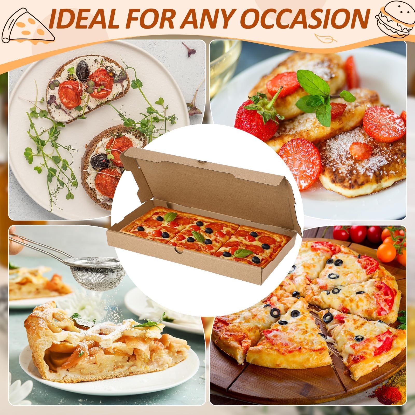 50 Pcs Pizza Boxes 14 x 7 x 1.5 Inch Kraft Flatbread Box Corrugated Rectangul…