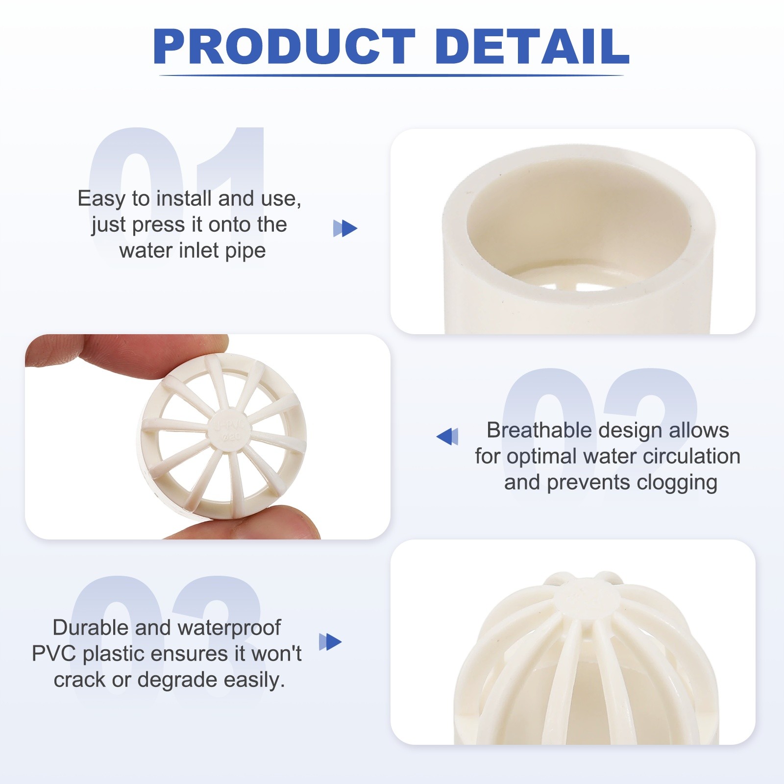 1.6 Inch (40mm) Fish Cover Permeable Cap 4Pcs, PVC Aquarium Guard White