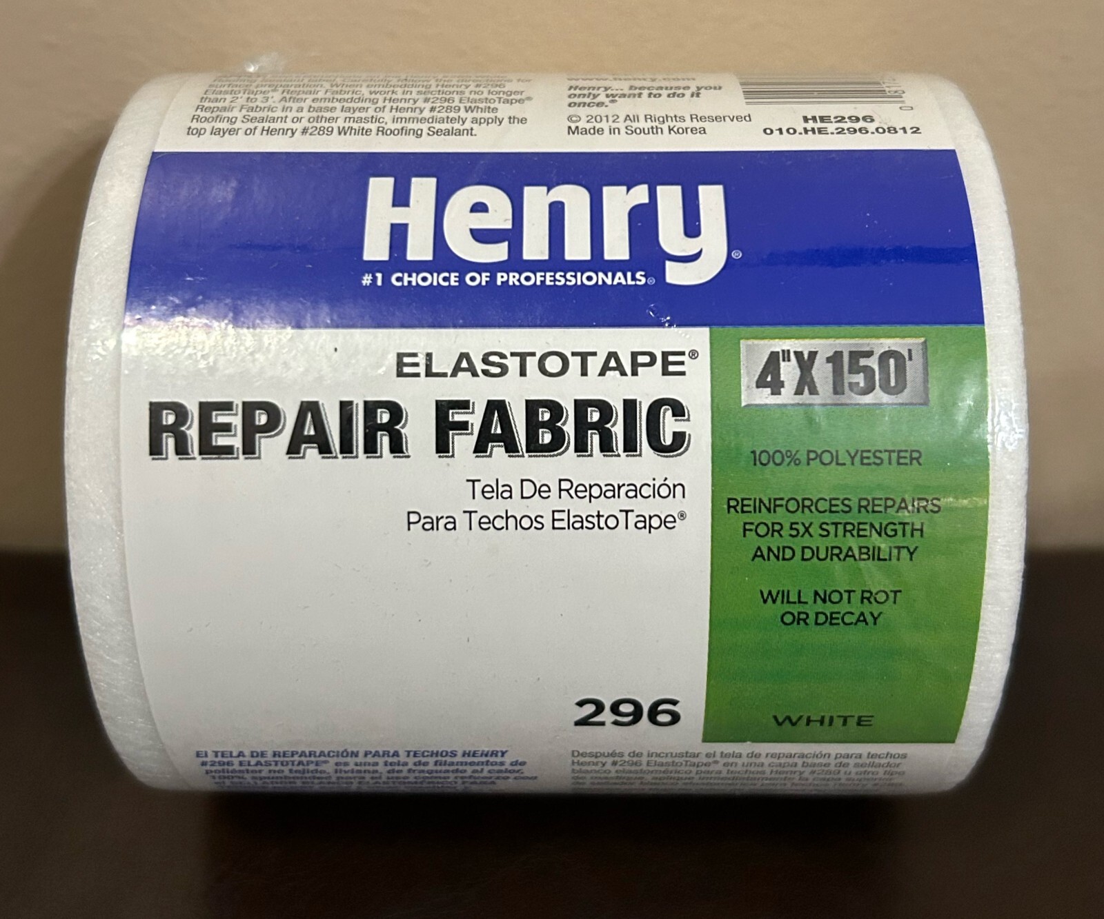 FIVE ROLLS Henry Elastotape Repair Fabric 4″ x 150′ 296 White New Fast Ship