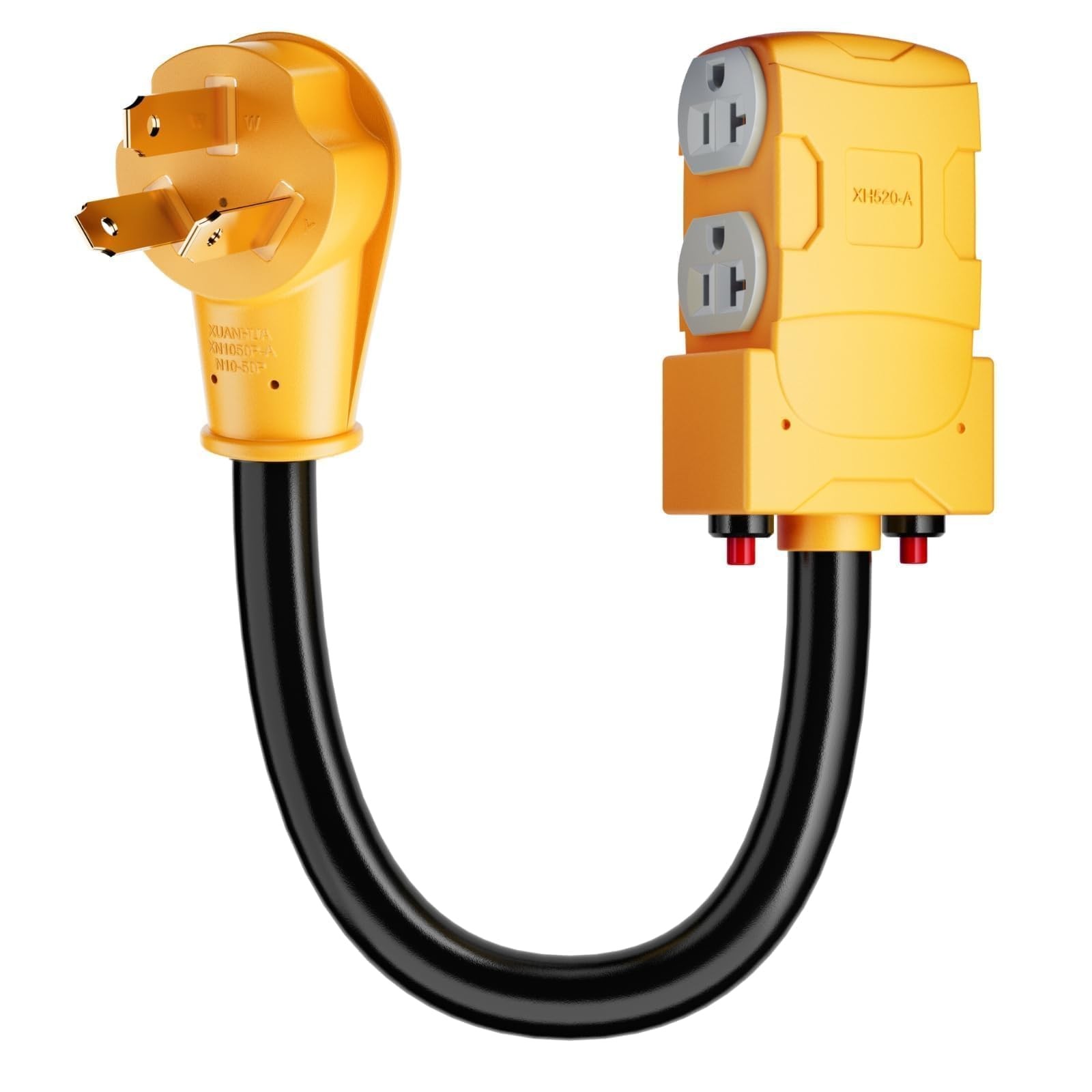 MECMO 50A 220 to 110 Household T-Blade Adapter, NEMA 10-50P 4X Yellow