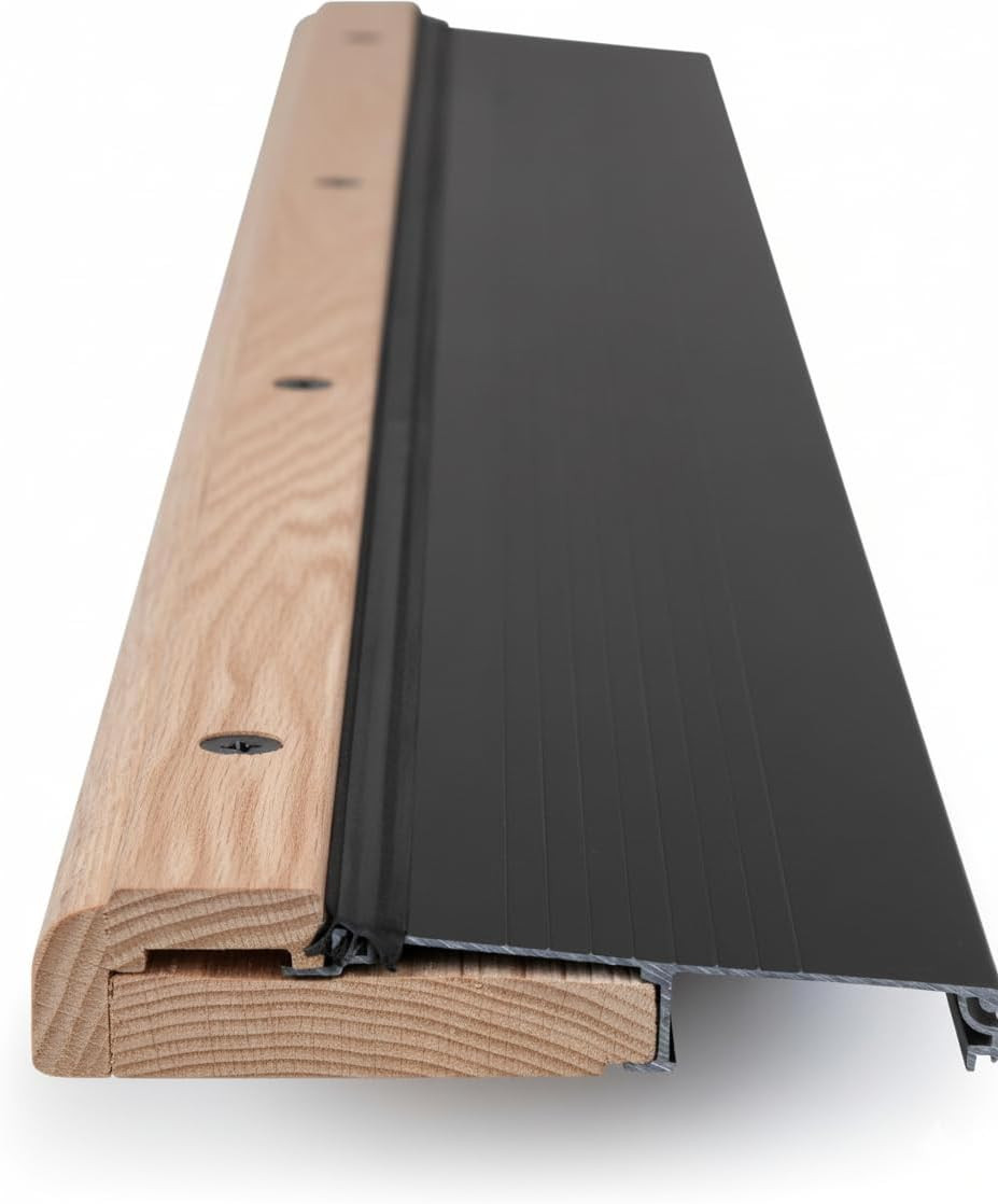 Exterior Door Threshold for Doorways, Adjustable Height, Aluminum and Oak Top