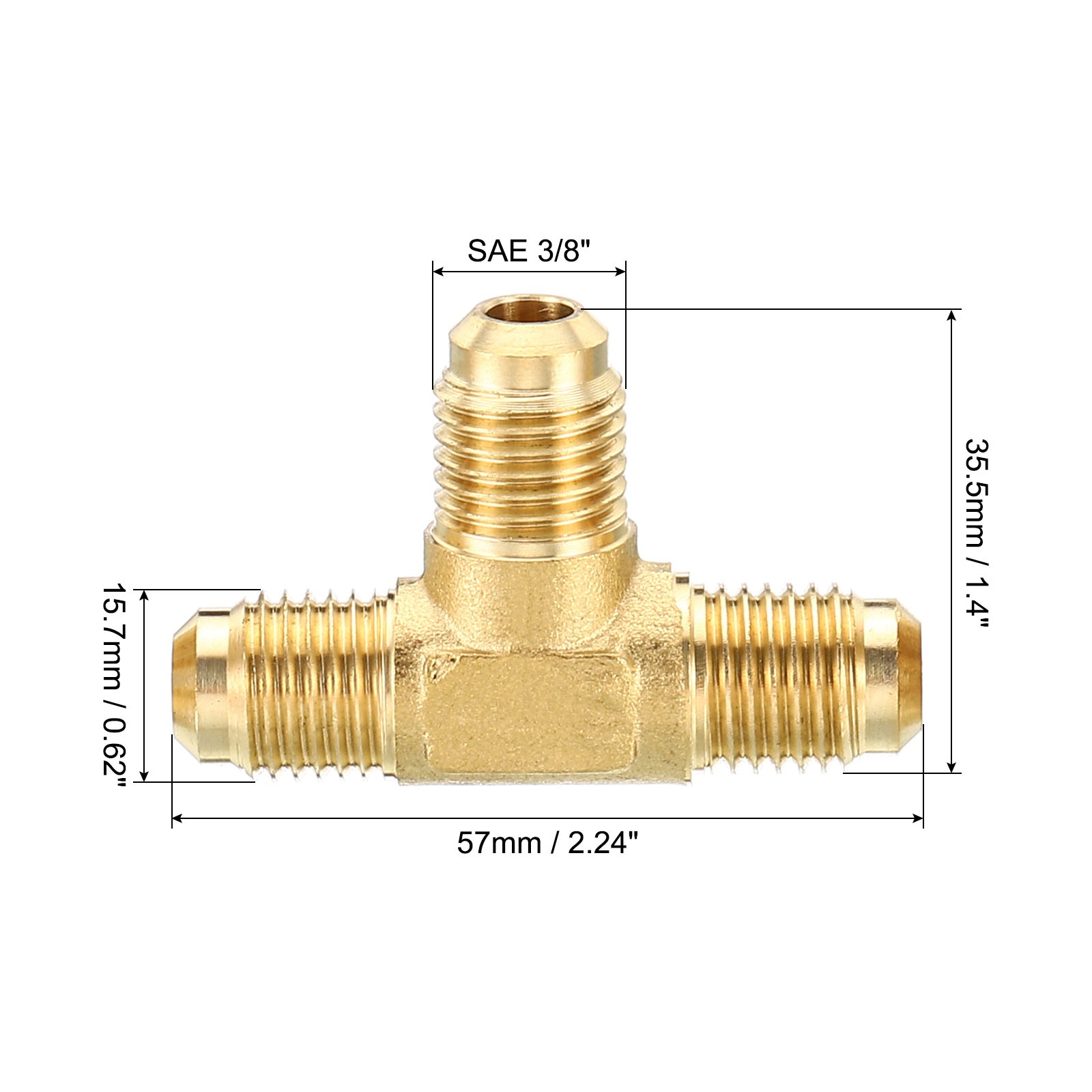 3/8″ x 3/8″ x 3/8″ Brass Fitting Flare Tee Tube Fitting with Nut