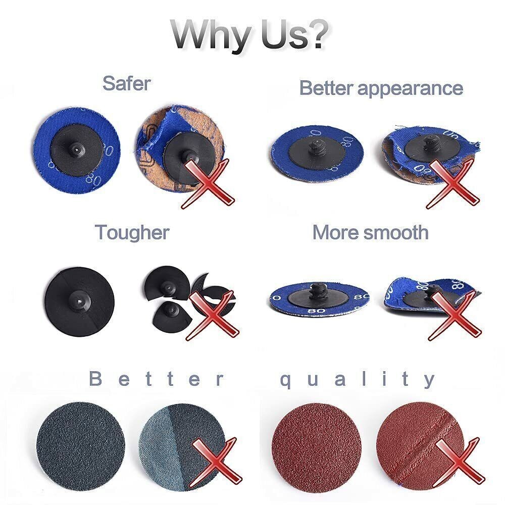 150PCS 2 inch Aluminum Oxide Roll Lock Grinding Sanding Disc Die Grinder 36 Grit