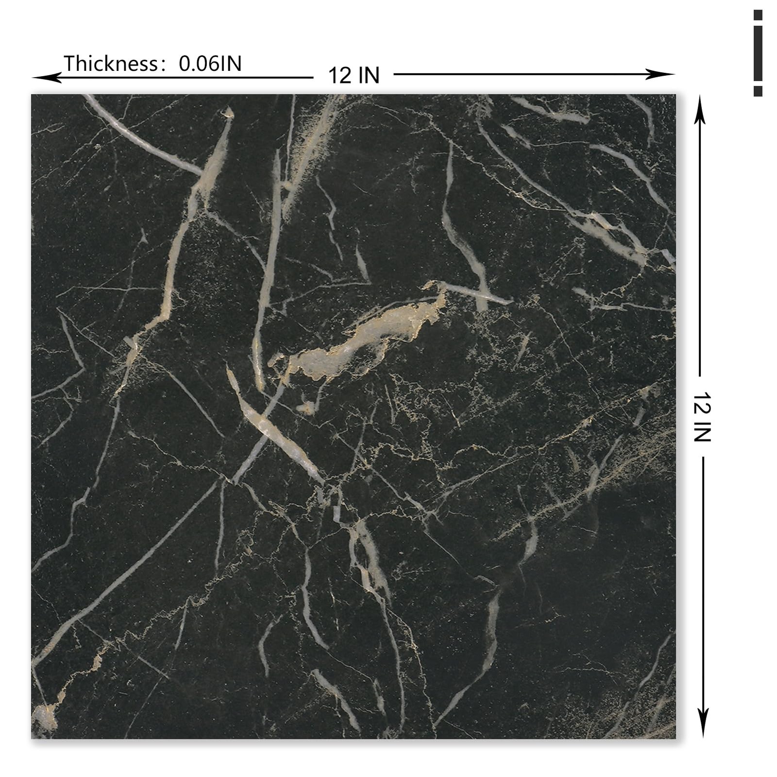 Wallderful Marble Peel and Stick Floor Tile Black 12″x12″x0.06″, Gold