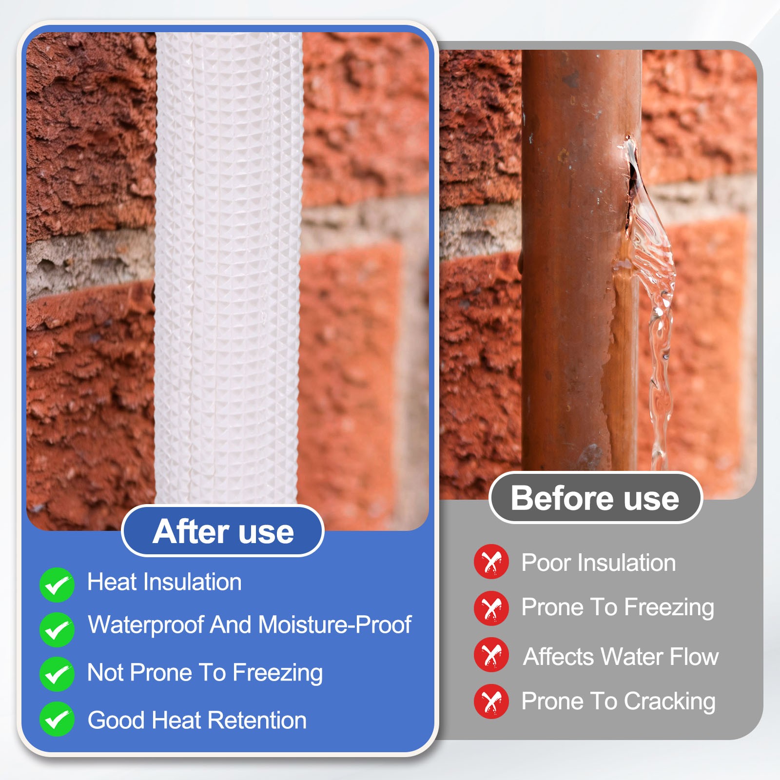 HVAC Copper Pipe Insulation Foam Tube 1/4″ 1/2″ ID Pipes, 11ft, White/Pink