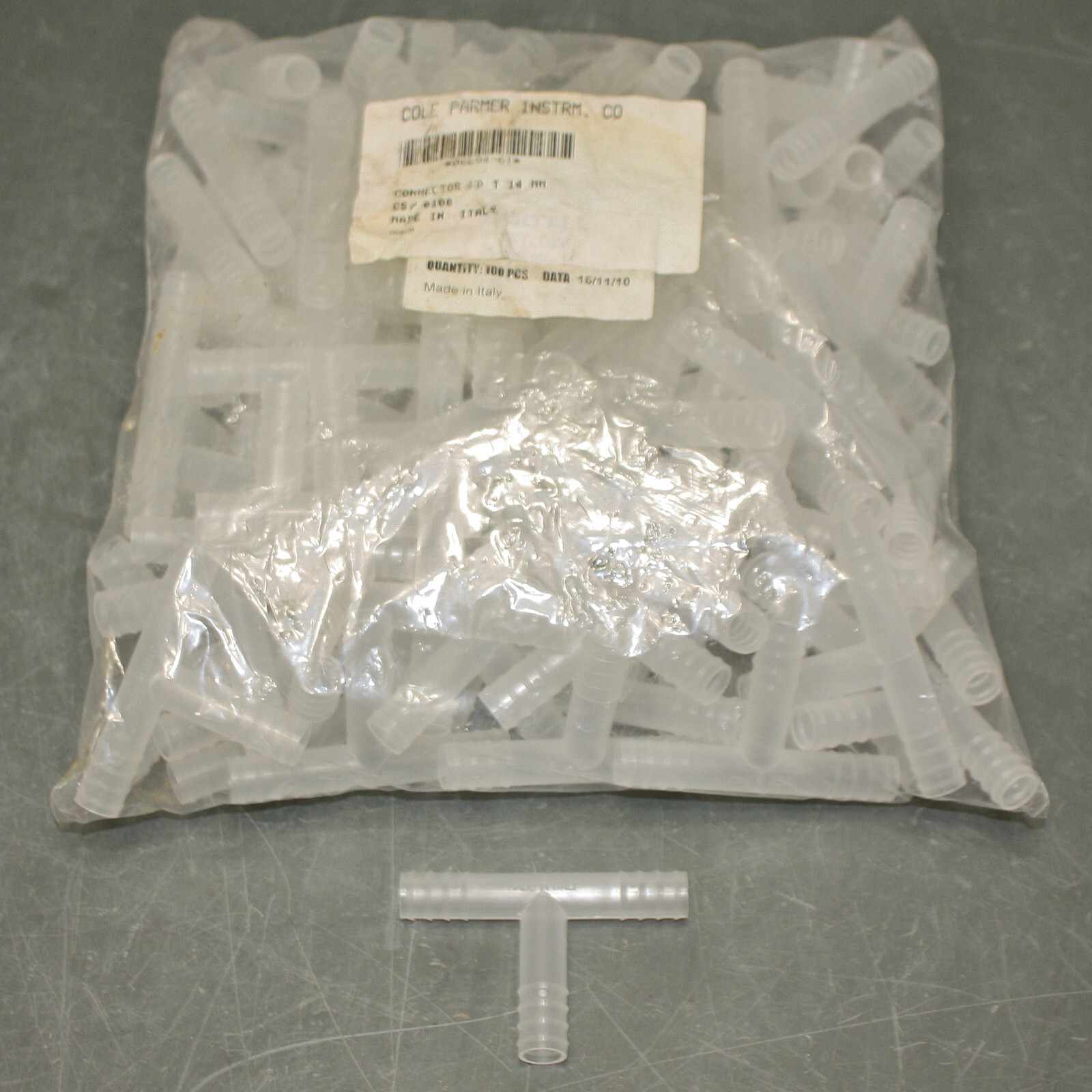 (100) Kartell Tubing T Connectors 227955, 14mm Tee, PP / Polypropylene, 20 PSI
