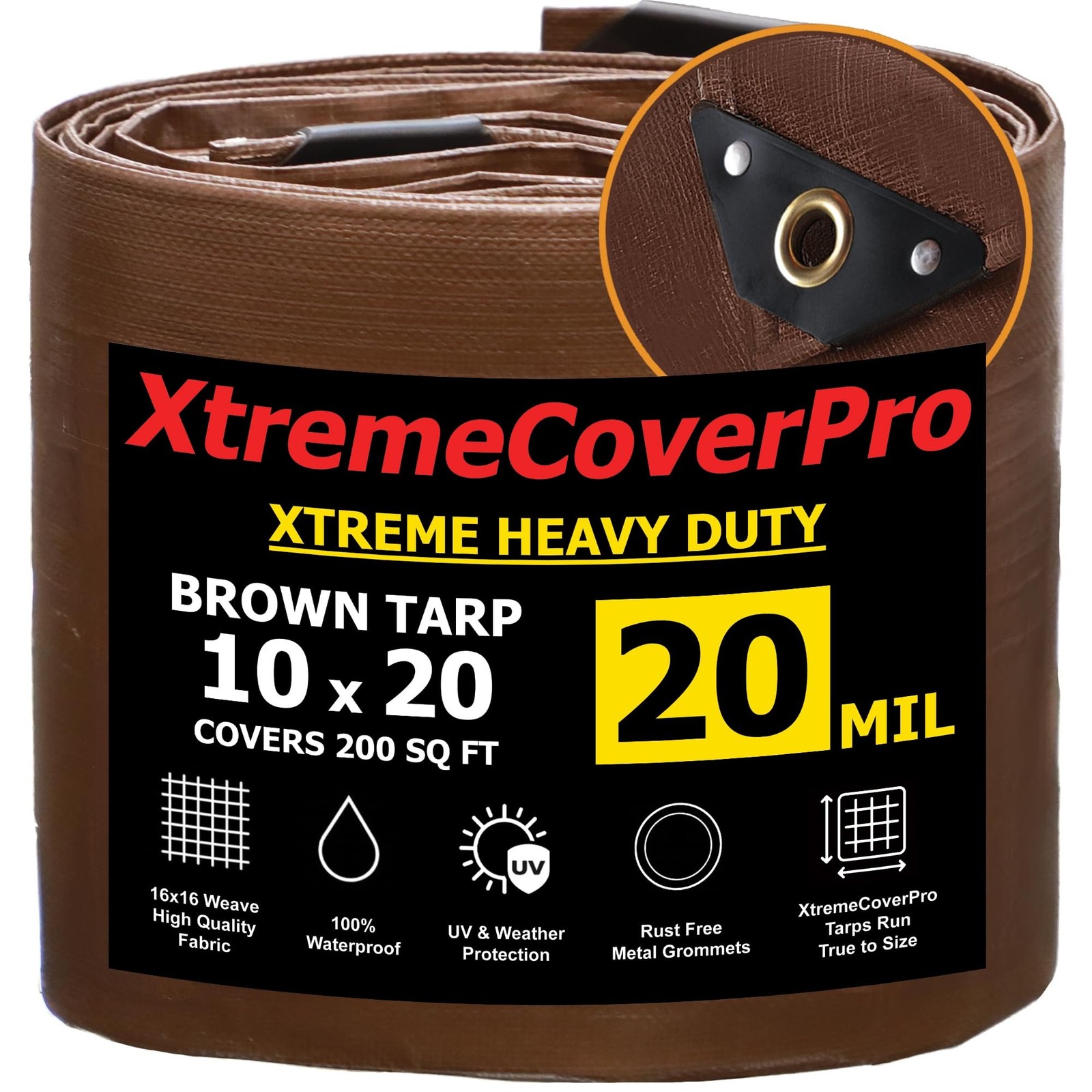 10′ x 20′ Brown Super Ultra Heavy-Duty Tarp– 20 Mil Waterproof & UV-Resist